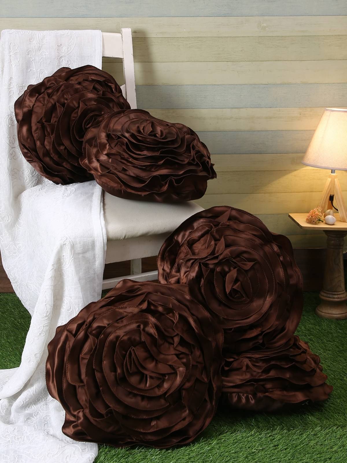     			Romee Set of 5 Polyester Floral Square Cushion Cover (40X40)cm - Brown