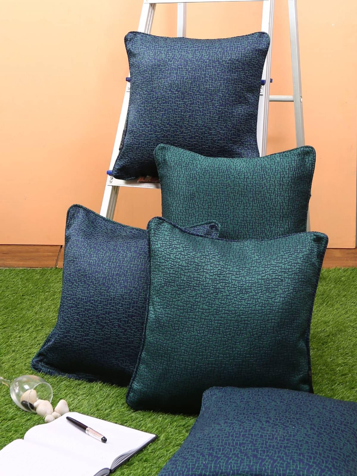     			Romee Set of 5 Polyester Abstract Square Cushion Cover (40X40)cm - Blue