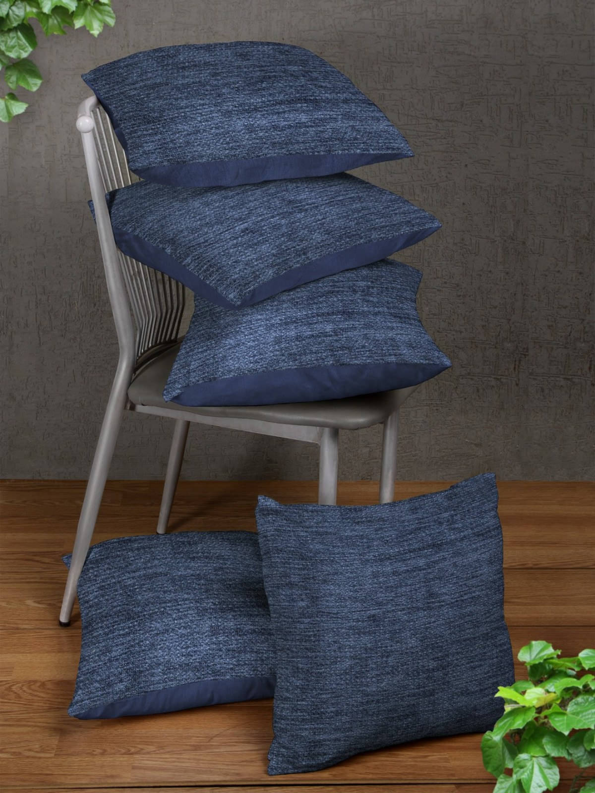     			Romee Set of 5 Polyester Textured Square Cushion Cover (40X40)cm - Blue