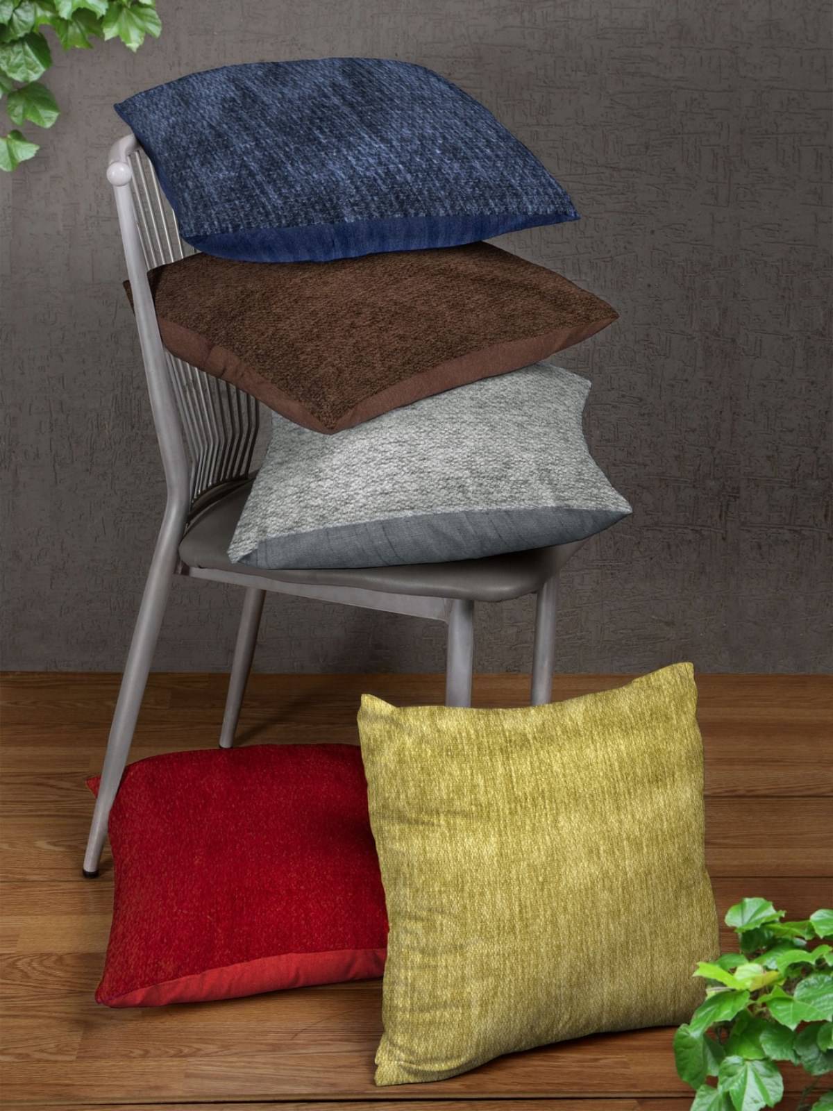     			Romee Set of 5 Polyester Textured Square Cushion Cover (40X40)cm - Multi