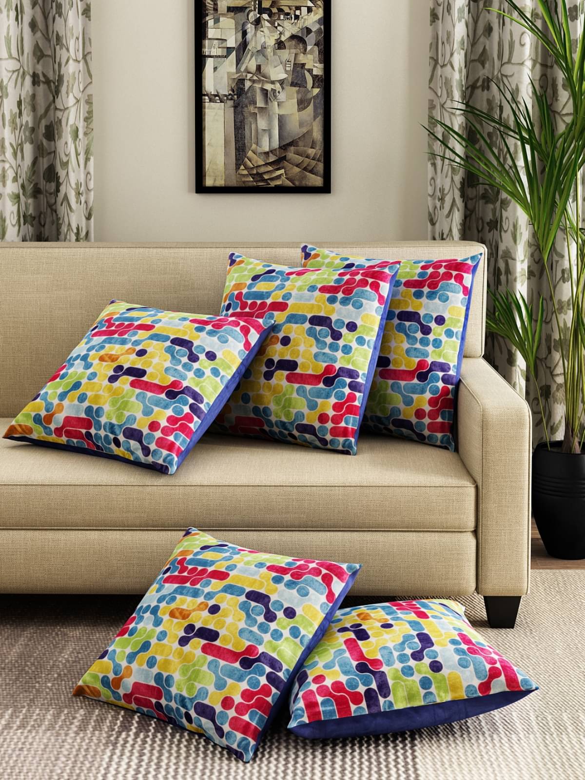     			Romee Set of 5 Velvet Geometric Square Cushion Cover (40X40)cm - White