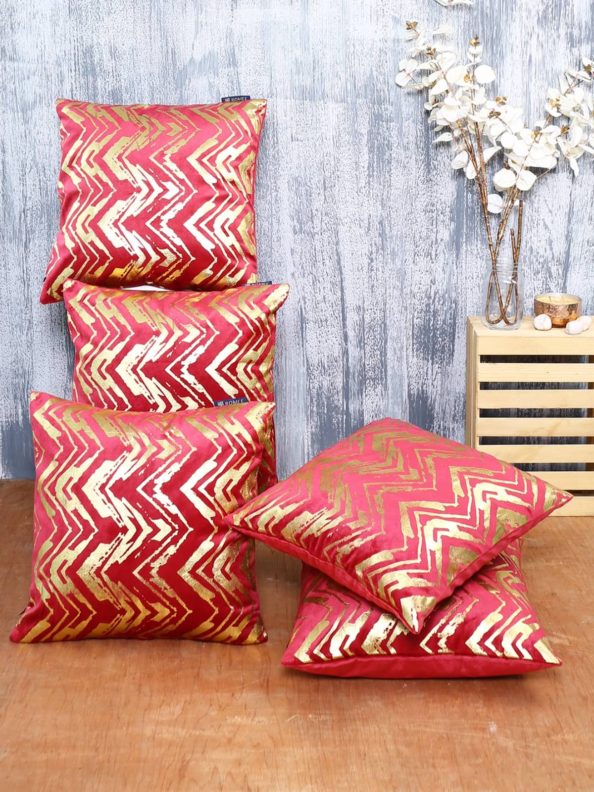     			Romee Set of 5 Velvet Abstract Square Cushion Cover (40X40)cm - Pink