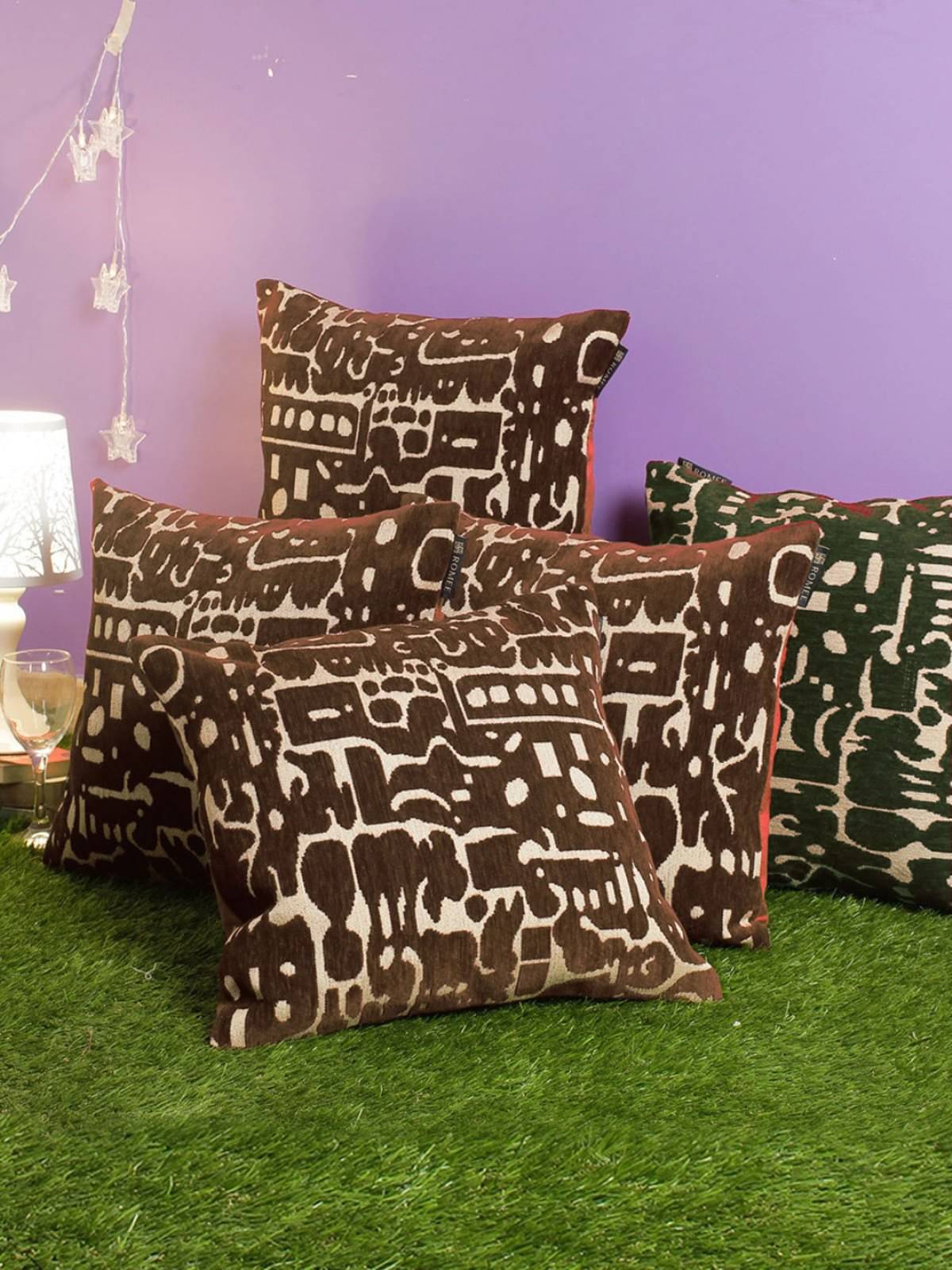     			Romee Set of 5 Velvet Geometric Square Cushion Cover (40X40)cm - Brown