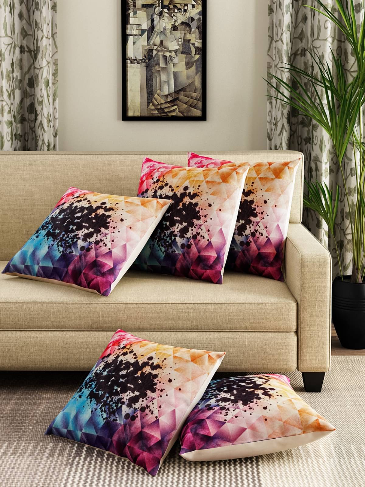     			Romee Set of 5 Velvet Geometric Square Cushion Cover (40X40)cm - Multi
