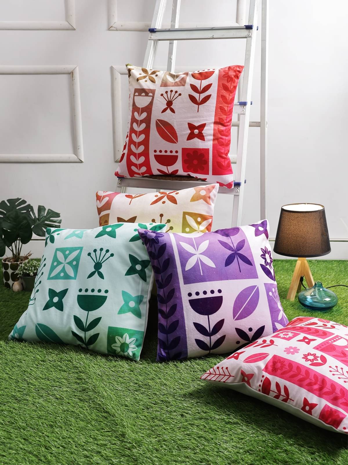     			Romee Set of 5 Velvet Floral Square Cushion Cover (40X40)cm - Multi