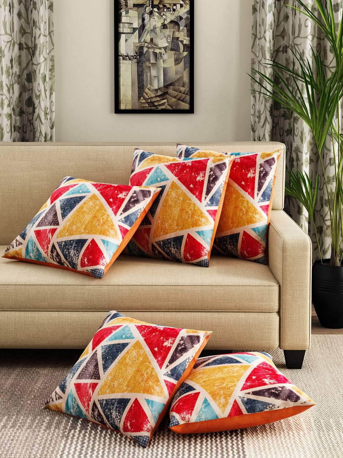     			Romee Set of 5 Velvet Geometric Square Cushion Cover (40X40)cm - Multi