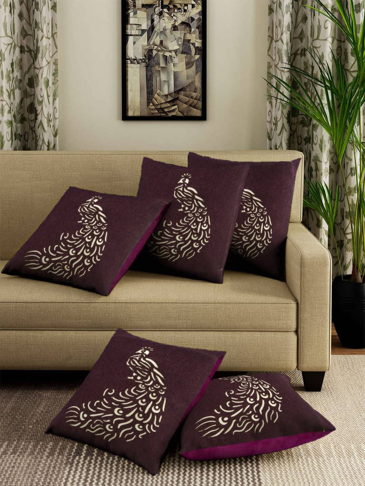     			Romee Set of 5 Velvet Animal Square Cushion Cover (40X40)cm - Purple