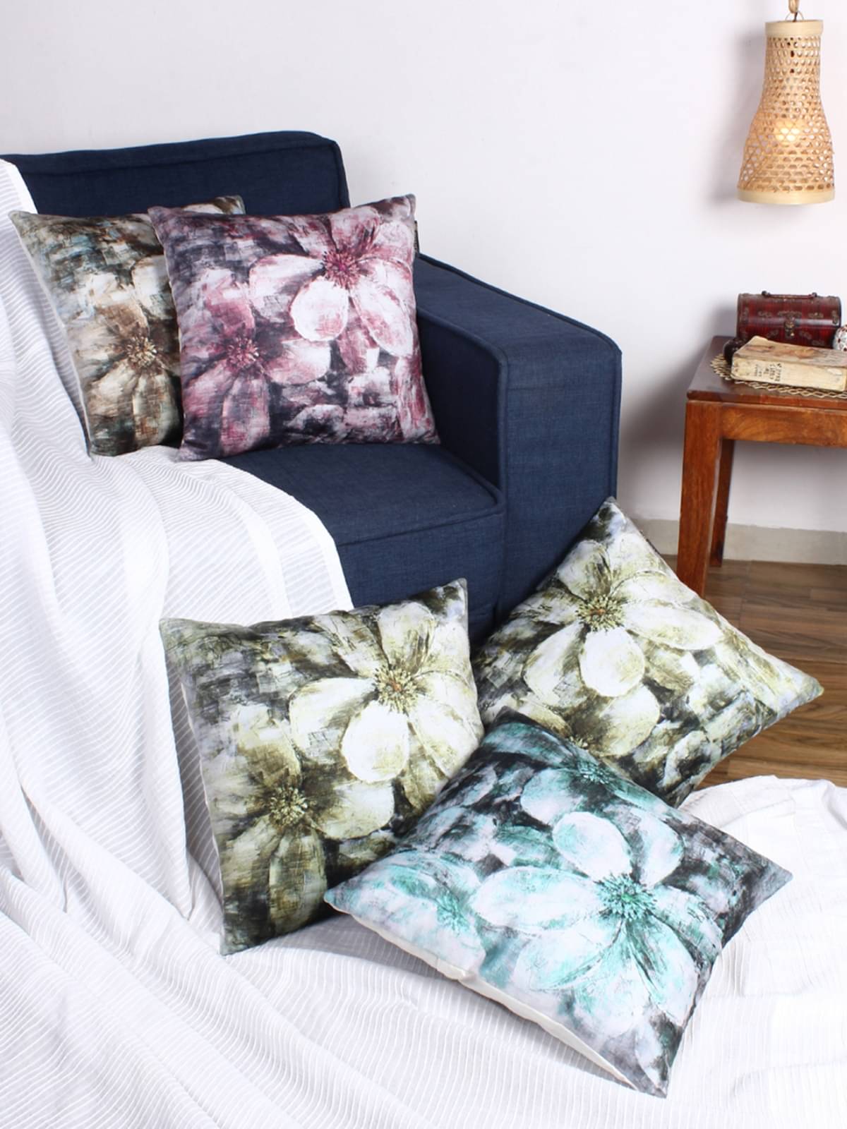     			Romee Set of 5 Velvet Floral Square Cushion Cover (40X40)cm - Multi