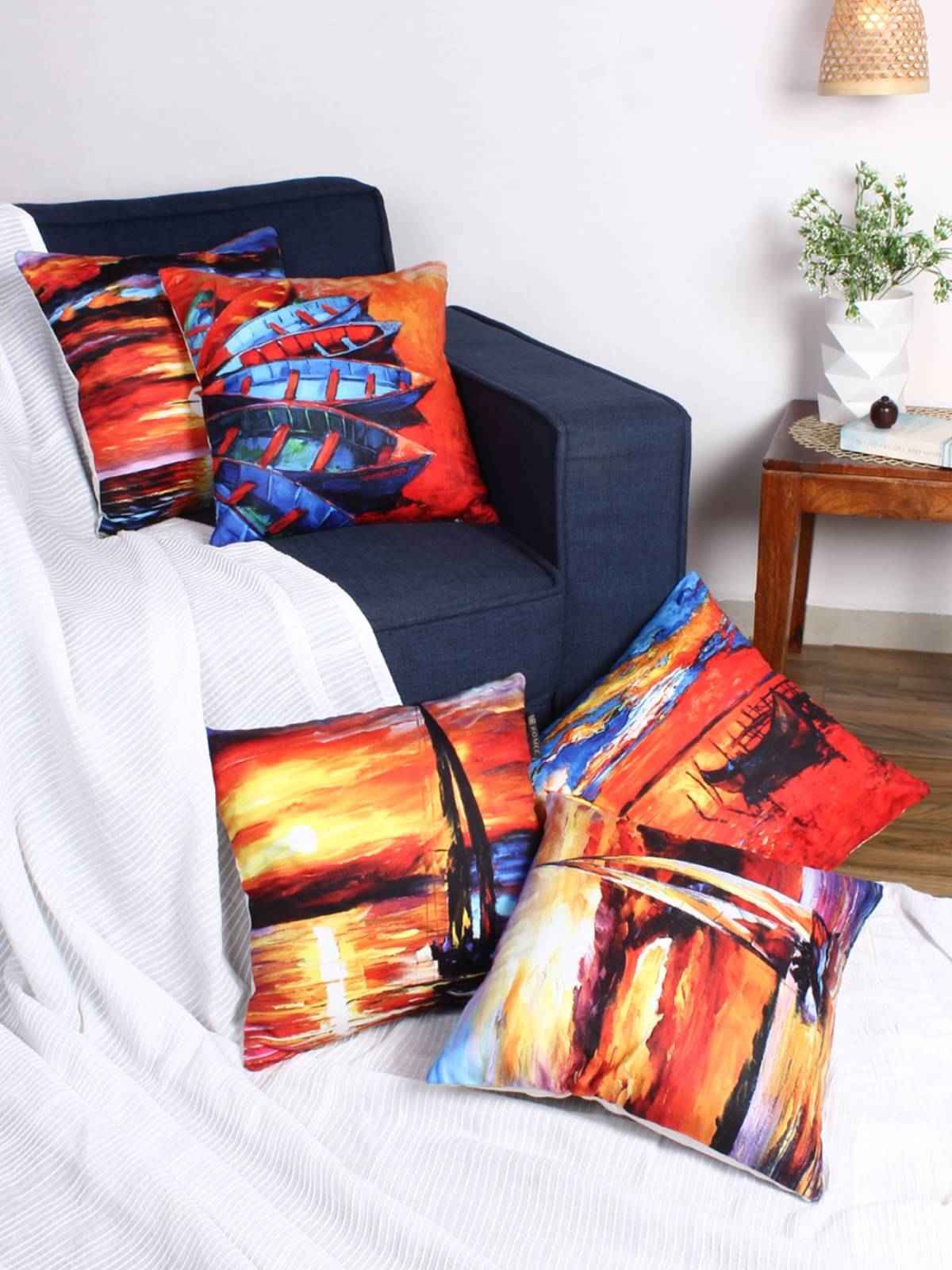     			Romee Set of 5 Velvet Abstract Square Cushion Cover (40X40)cm - Multi