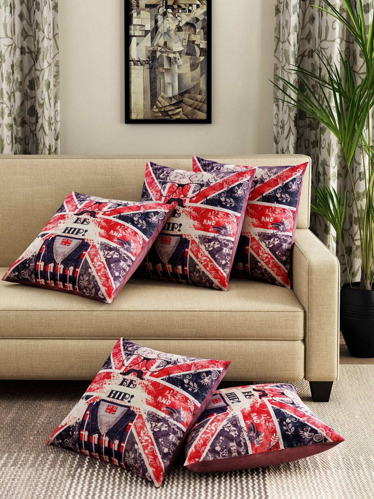     			Romee Set of 5 Velvet Geometric Square Cushion Cover (40X40)cm - Blue
