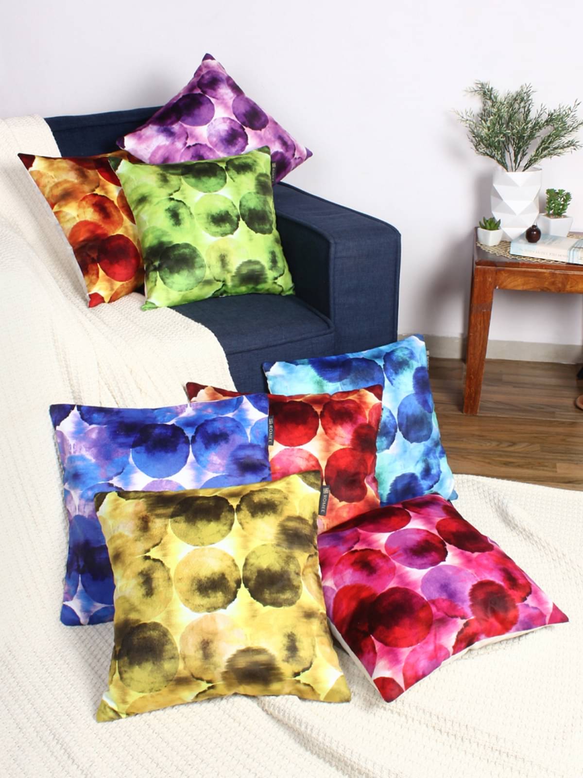     			Romee Set of 8 Velvet Abstract Square Cushion Cover (40X40)cm - Multi