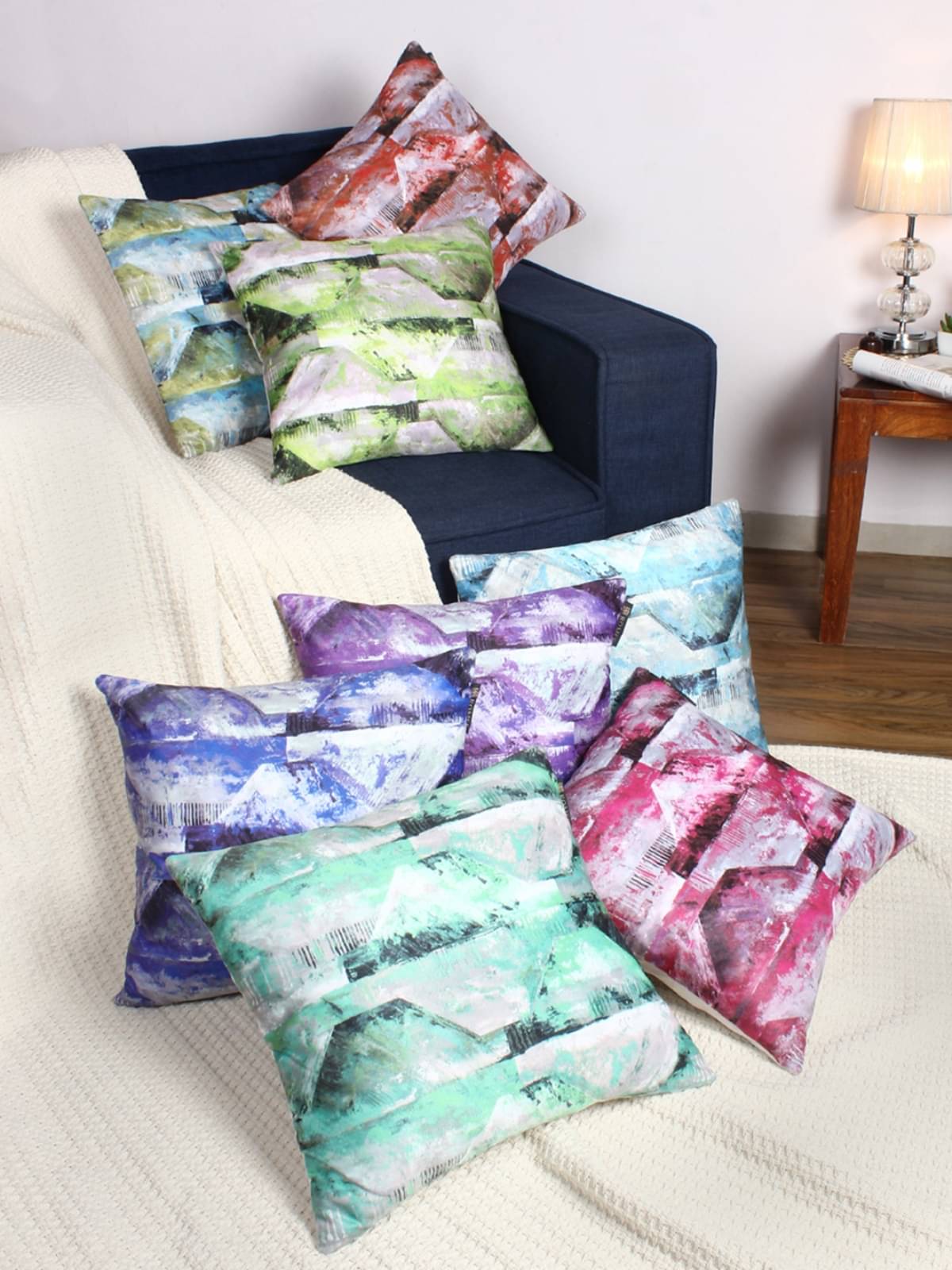     			Romee Set of 8 Velvet Abstract Square Cushion Cover (40X40)cm - Multi