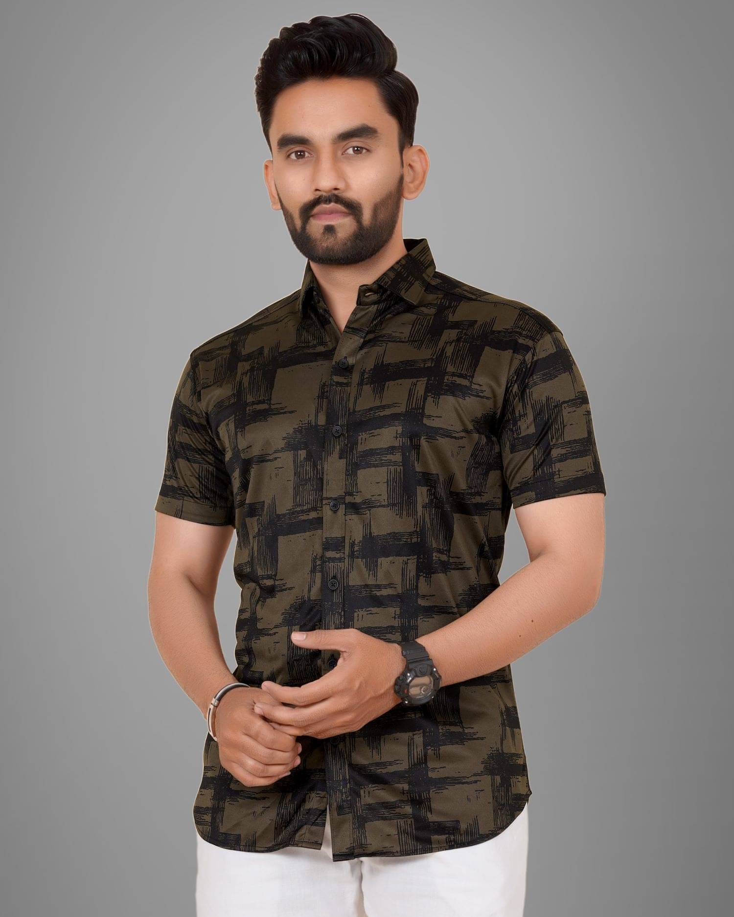 SUR-T Elastane Regular Fit Printed Half Sleeves Men's Casual Shirt - Brown ( Pack of 1 ) SUR-T Elastane Regular Fit Printed Half Sleeves Men's Casual Shirt - Brown ( Pack of 1 )