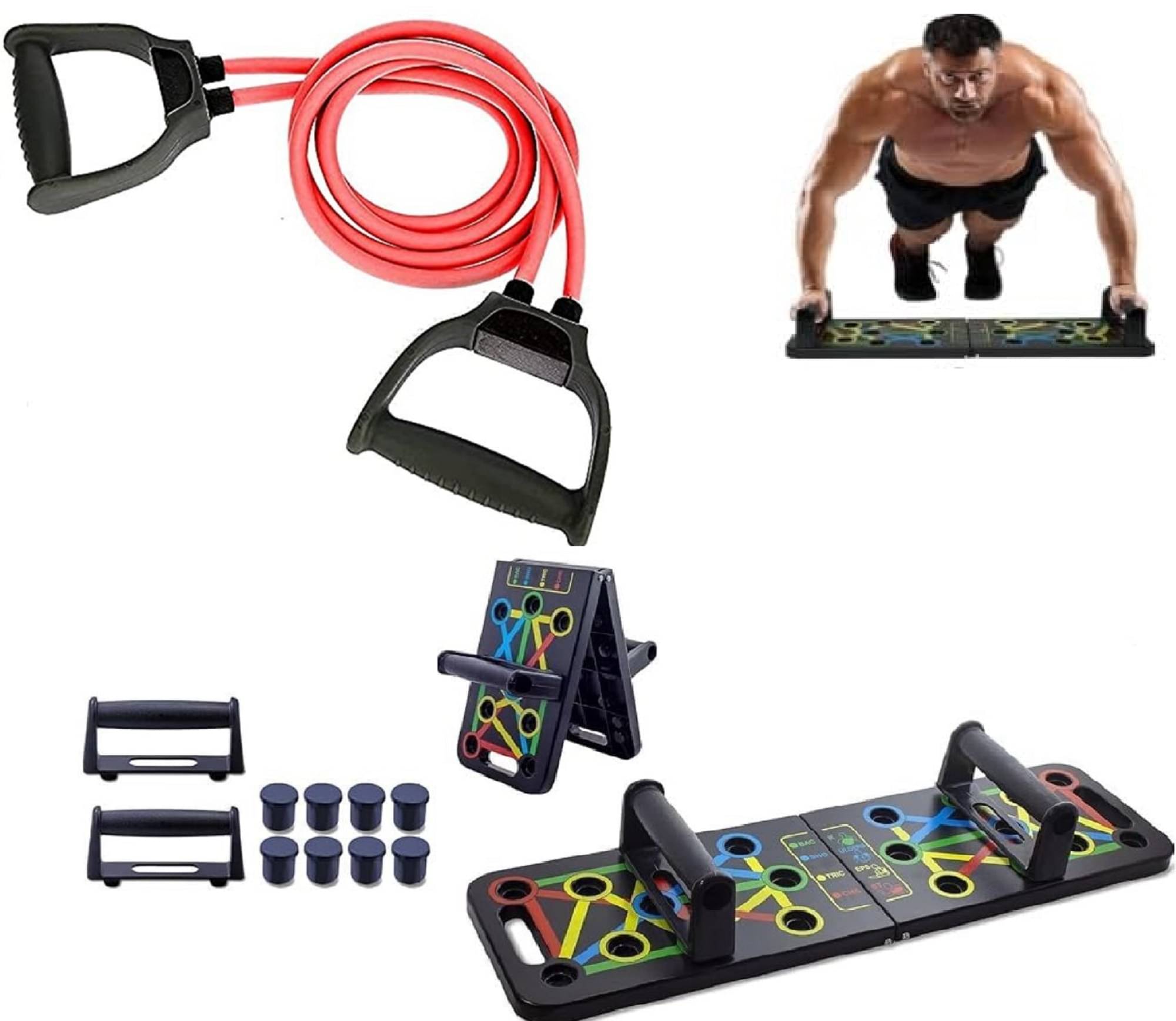     			Shopeleven Double Toning Tube Exercise Resistance Tube With 14 in 1 Home Workout Pushup Board, Pushup Bar System