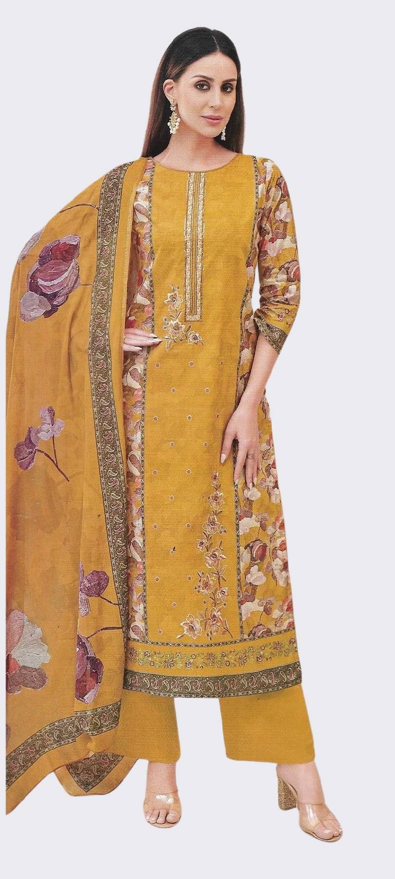 Soul Essence Unstitched Cotton Embroidered Dress Material - Yellow ( Pack of 1 ) Soul Essence Unstitched Cotton Embroidered Dress Material - Yellow ( Pack of 1 )