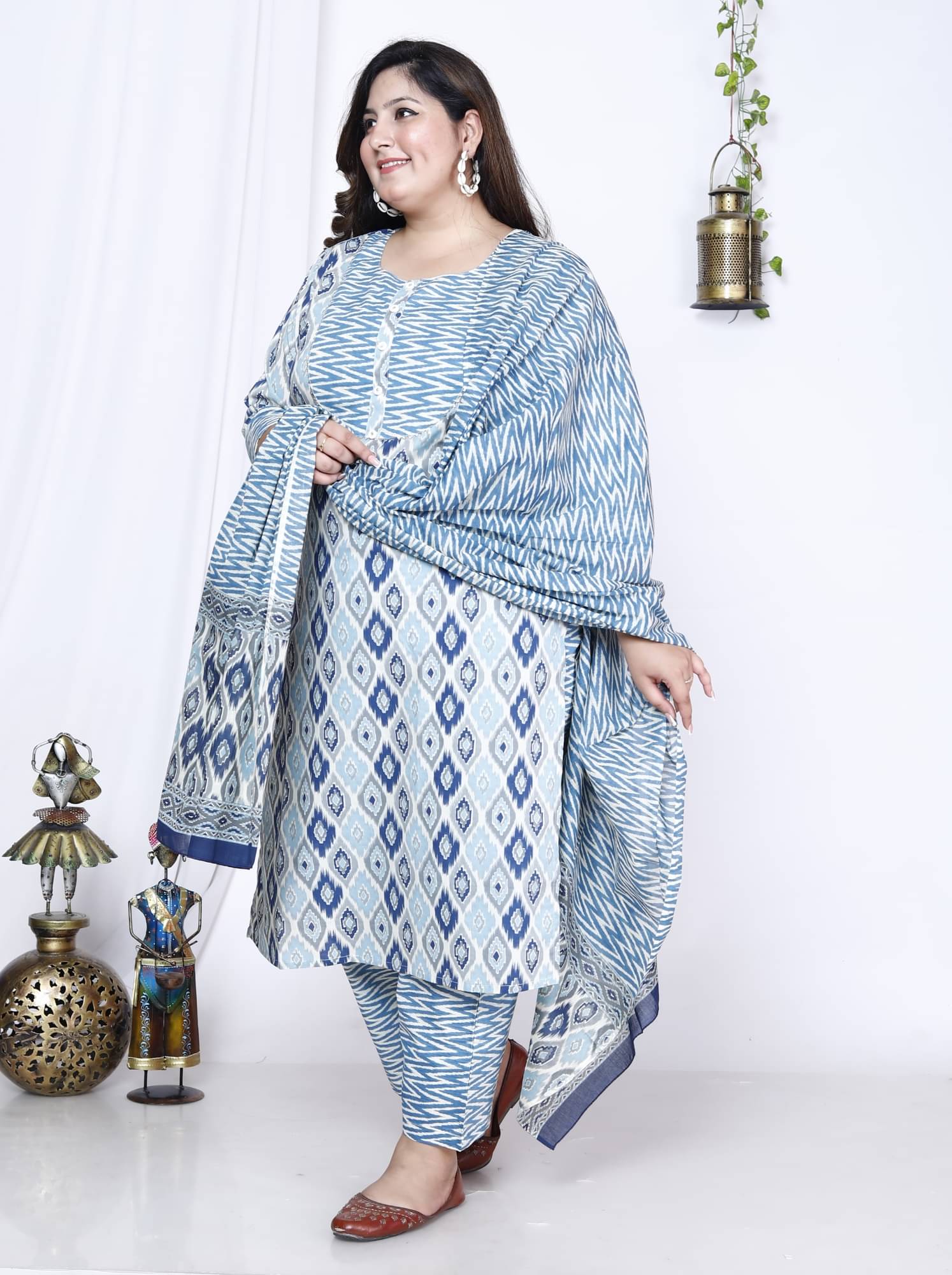     			Swasti Cotton Printed Kurti With Palazzo Women's Stitched Salwar Suit - Blue ( Pack of 1 )
