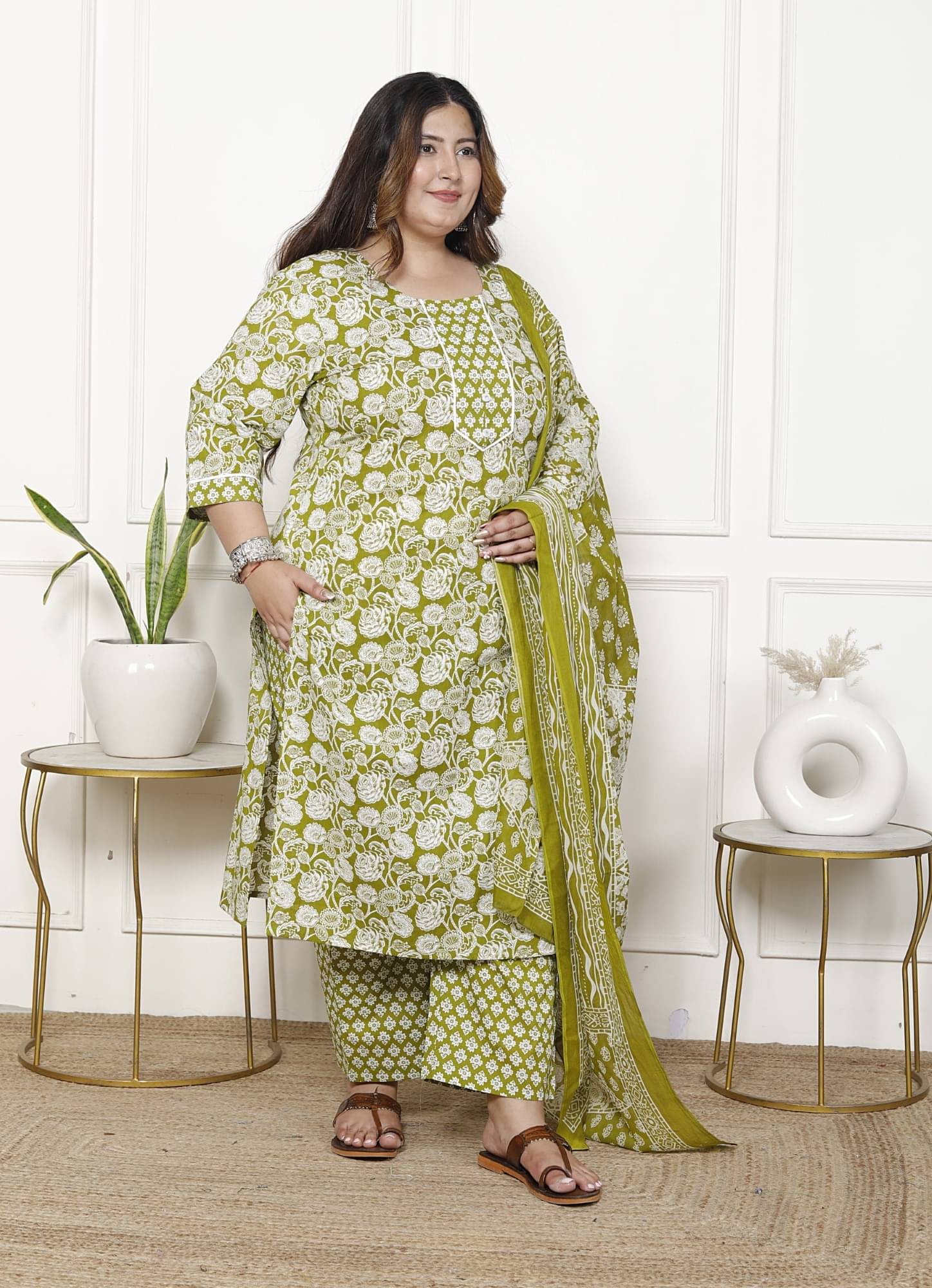 Swasti Cotton Printed Kurti With Palazzo Women's Stitched Salwar Suit - Green ( Pack of 1 ) Swasti Cotton Printed Kurti With Palazzo Women's Stitched Salwar Suit - Green ( Pack of 1 )