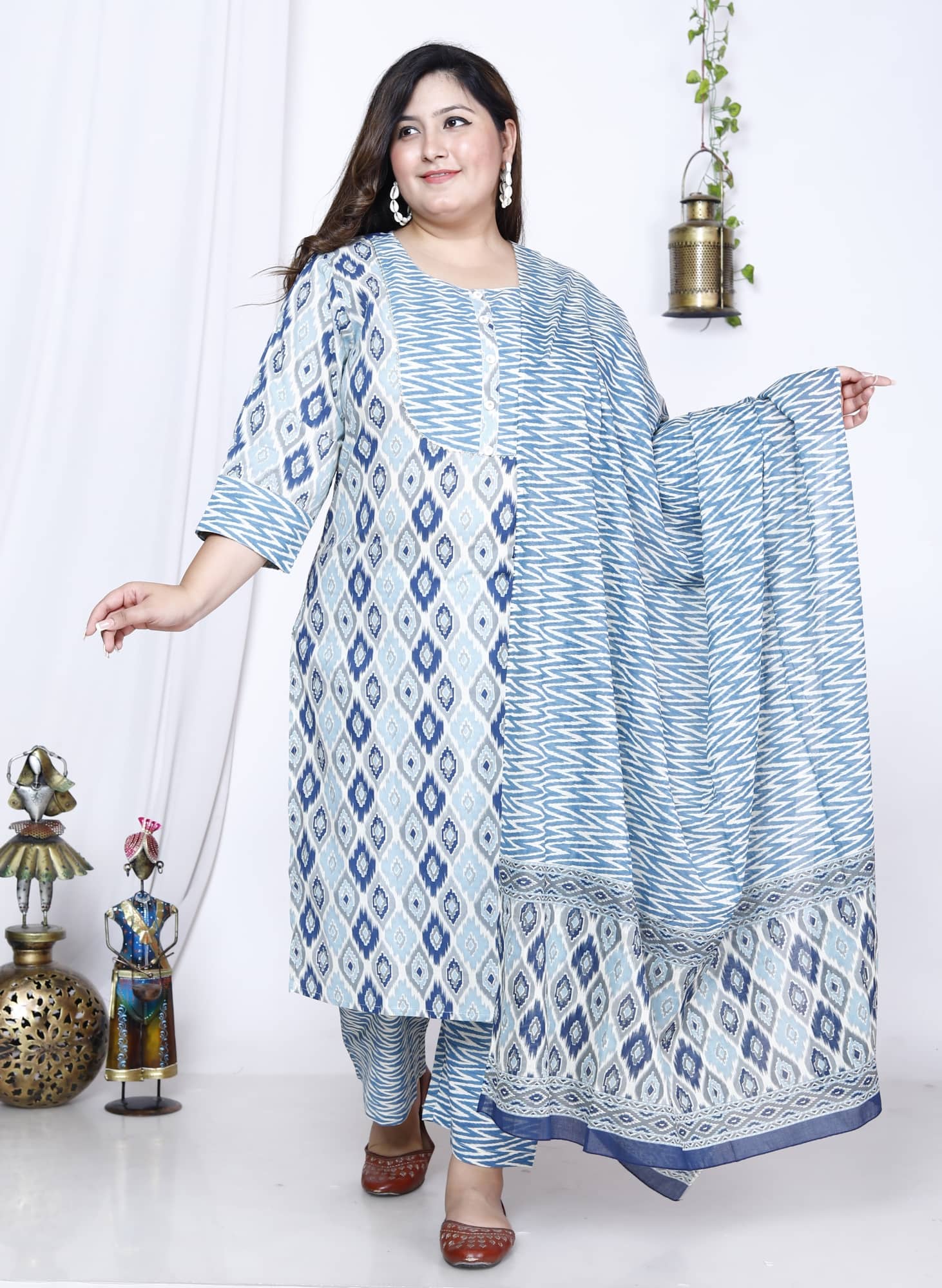Swasti Cotton Printed Kurti With Palazzo Women's Stitched Salwar Suit - Blue ( Pack of 1 )