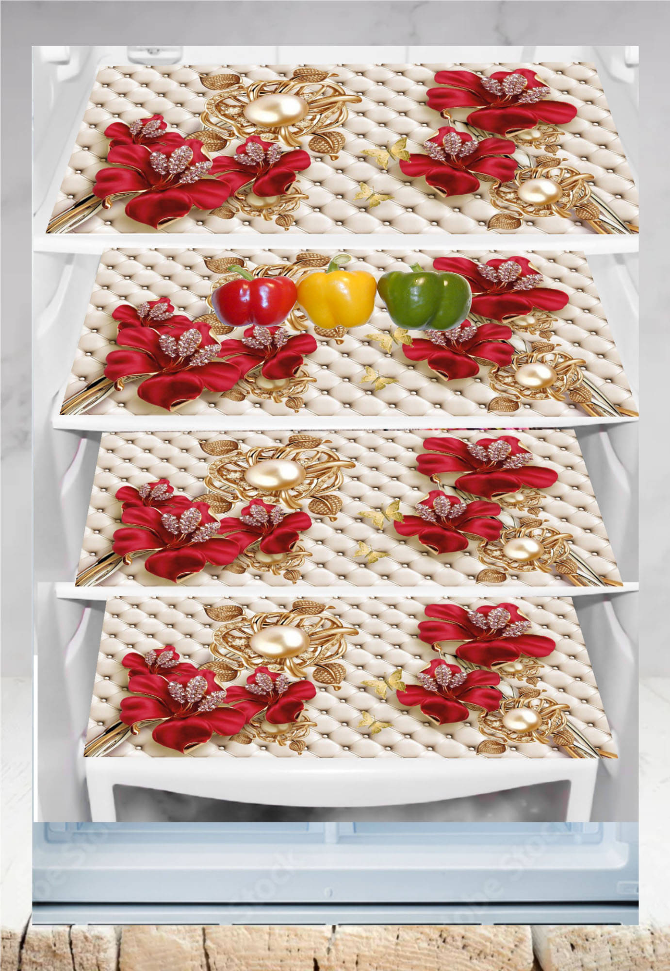 THE LION'S SHARE PVC Floral Fridge Mats ( 40 30 ) Pack of 4 - Multicolor THE LION'S SHARE PVC Floral Fridge Mats ( 40 30 ) Pack of 4 - Multicolor