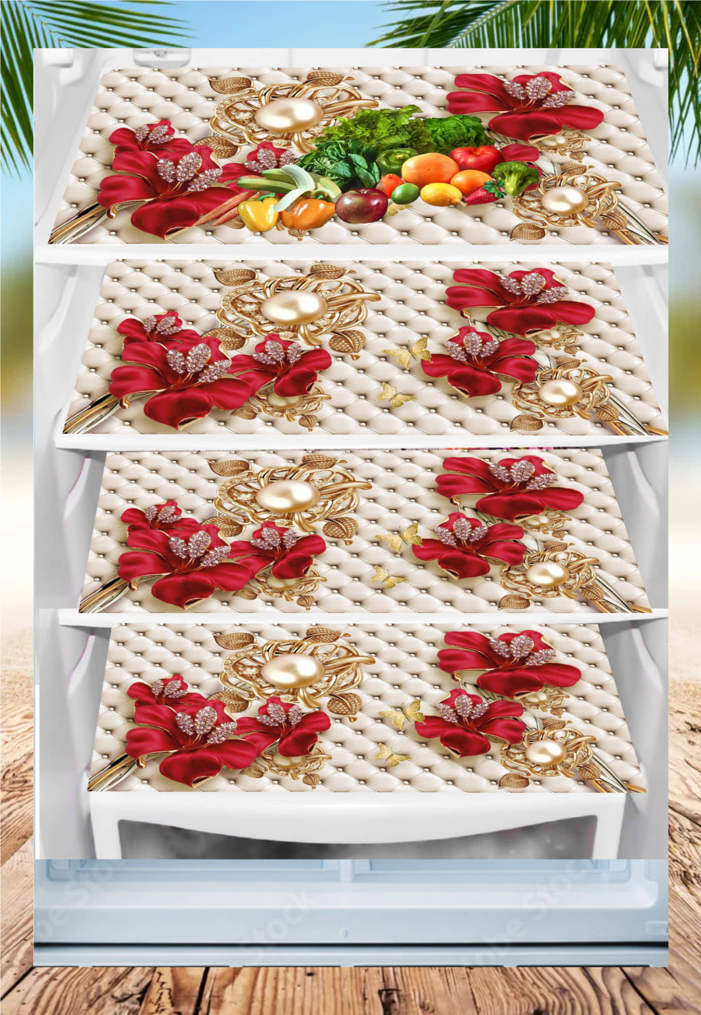 THE LION'S SHARE PVC Floral Fridge Mats ( 40 30 ) Pack of 4 - Multicolor