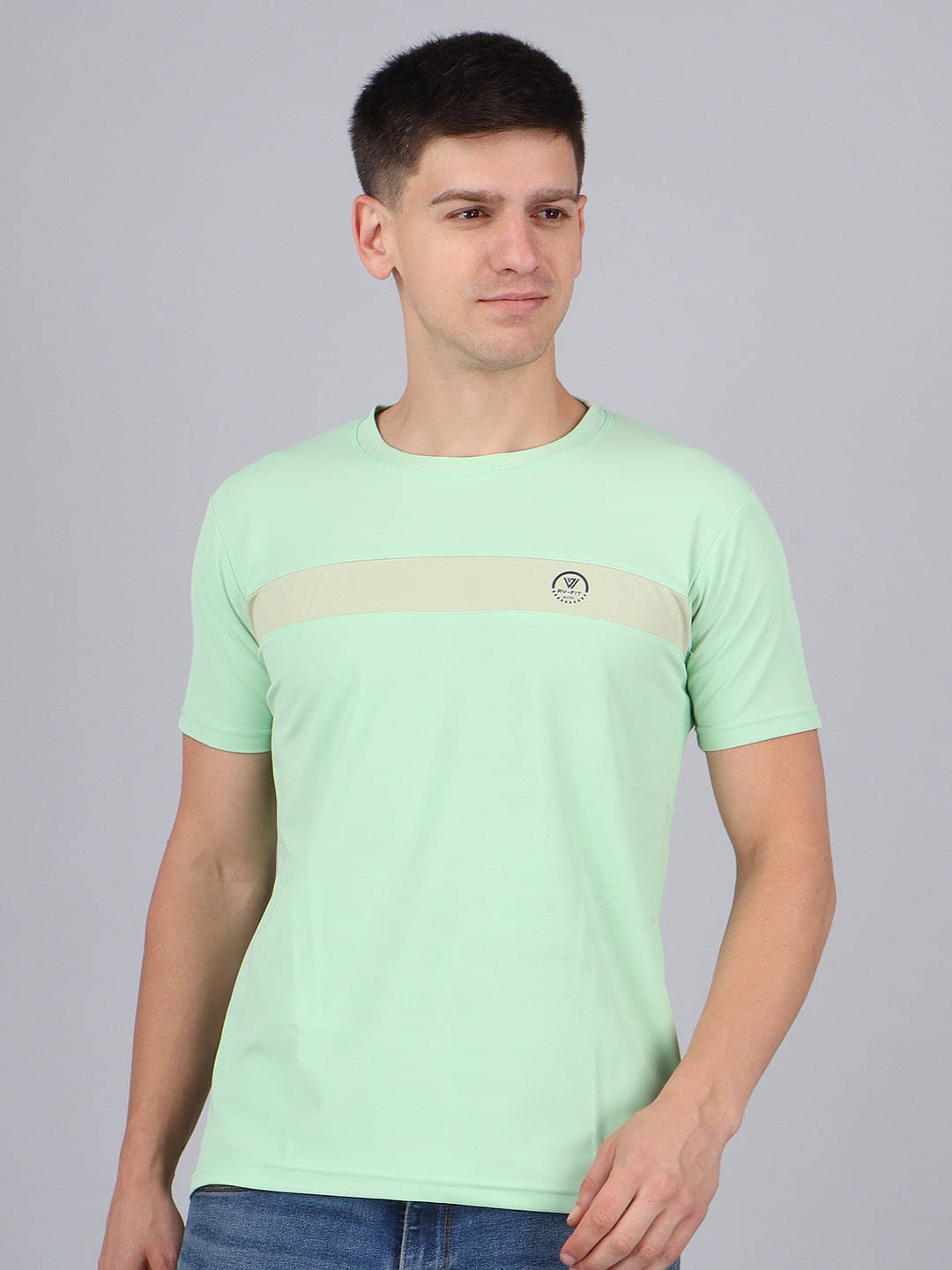 WILD ELEPHANT Polyester Regular Fit Striped Half Sleeves Men's Round T-Shirt - Light Green ( Pack of 1 ) WILD ELEPHANT Polyester Regular Fit Striped Half Sleeves Men's Round T-Shirt - Light Green ( Pack of 1 )