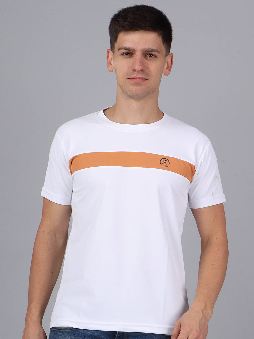 WILD ELEPHANT Polyester Regular Fit Striped Half Sleeves Men's Round T-Shirt - White ( Pack of 1 ) WILD ELEPHANT Polyester Regular Fit Striped Half Sleeves Men's Round T-Shirt - White ( Pack of 1 )