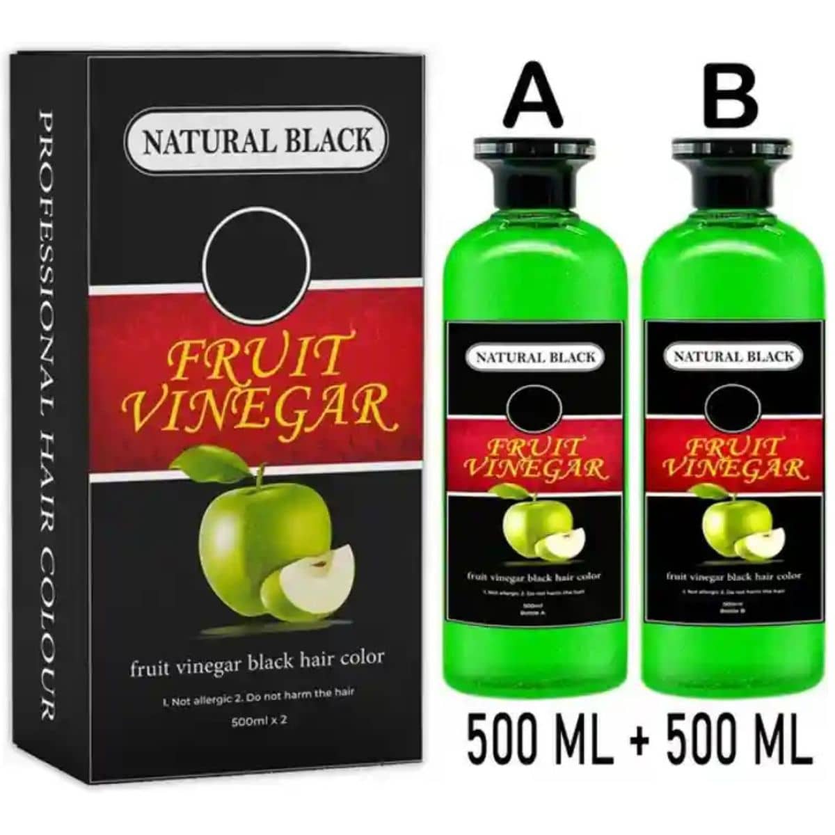 WRIXTY Fruit Vinegar Hair Dye Gel Black 500ml Instant Smooth Hair Natural Shine Long Lasting Easy Apply