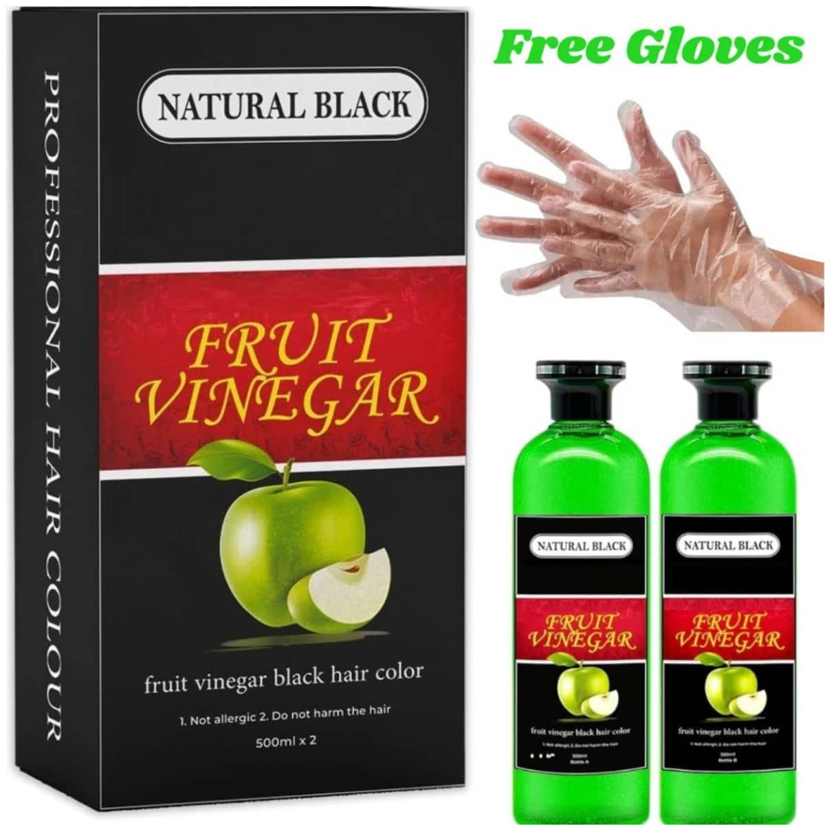 WRIXTY Fruit Vinegar Black Hair Colour Gel 500ml Instant Smooth Hair Ammonia Free Long Lasting Color