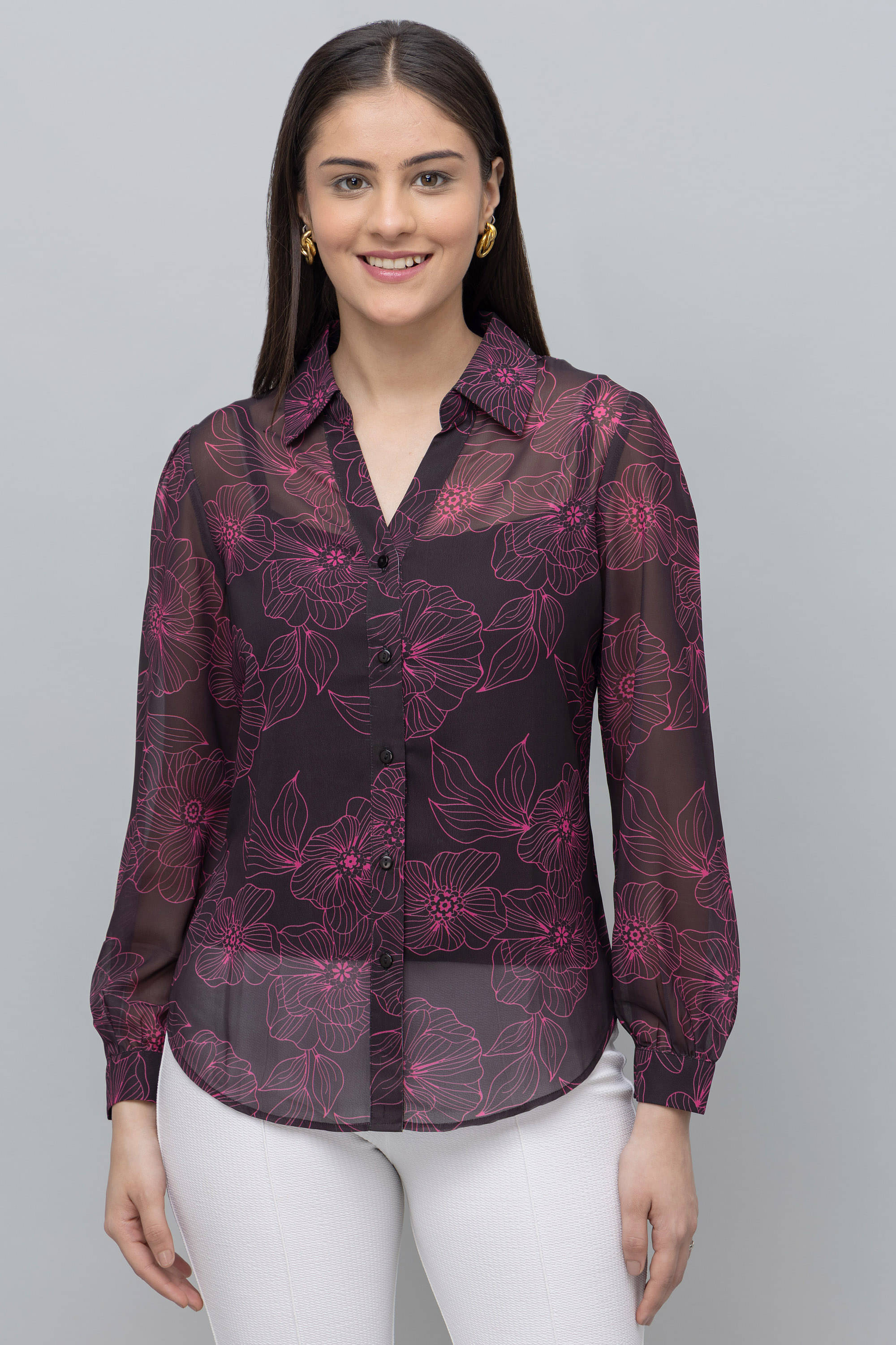     			Women's Printed Georgette Shirt ( Black )