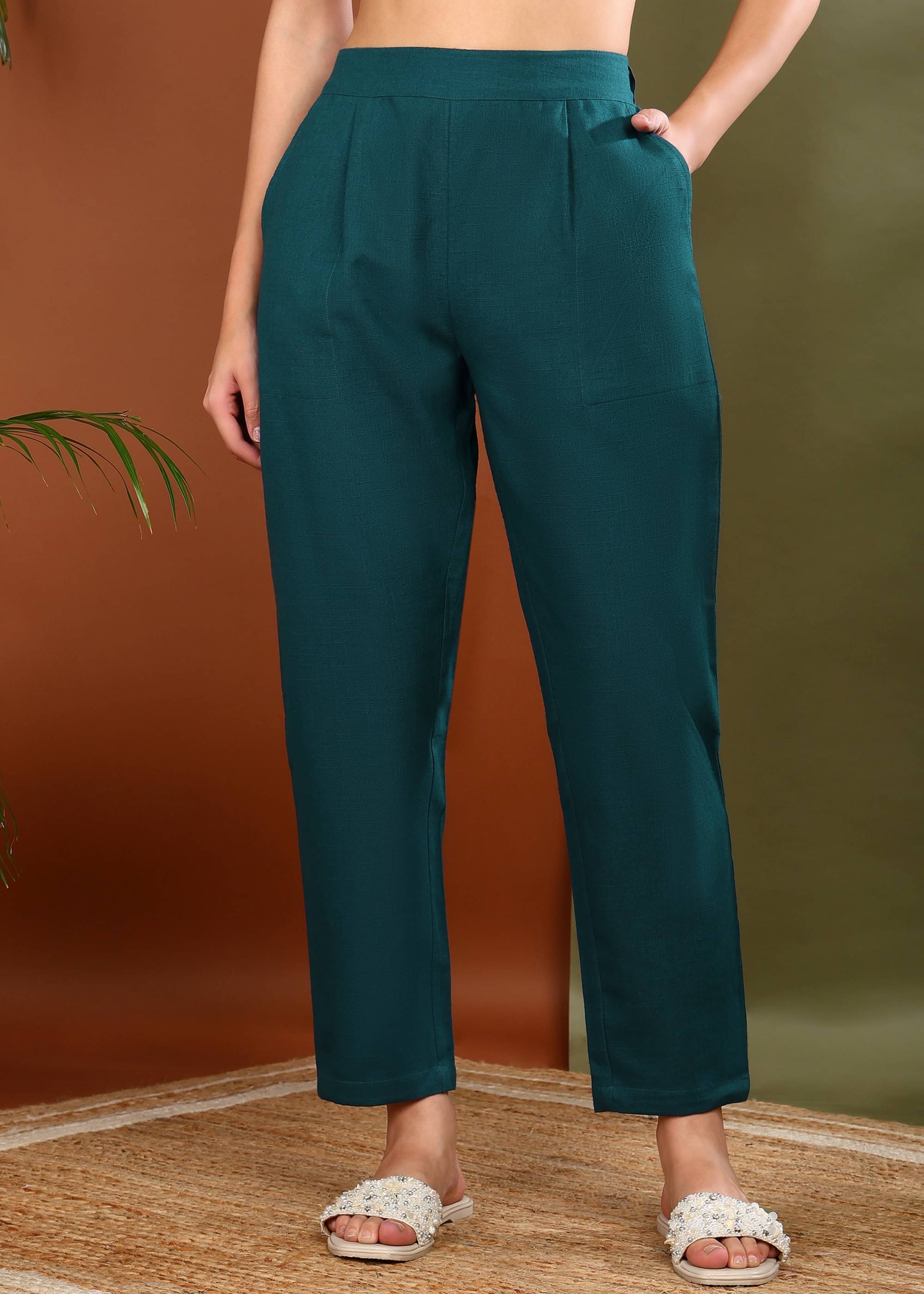     			Yash Gallery Pack of 1 Cotton Regular Women's Formal Pants ( Teal )