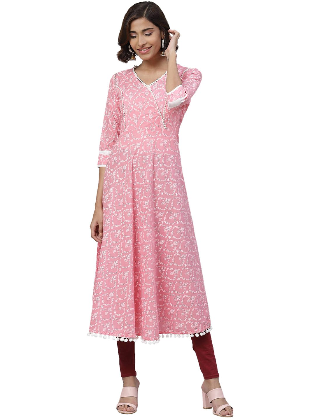 Yash Gallery Pack of 1 Cotton Printed Anarkali Women's Kurti - ( Pink ) Yash Gallery Pack of 1 Cotton Printed Anarkali Women's Kurti - ( Pink )
