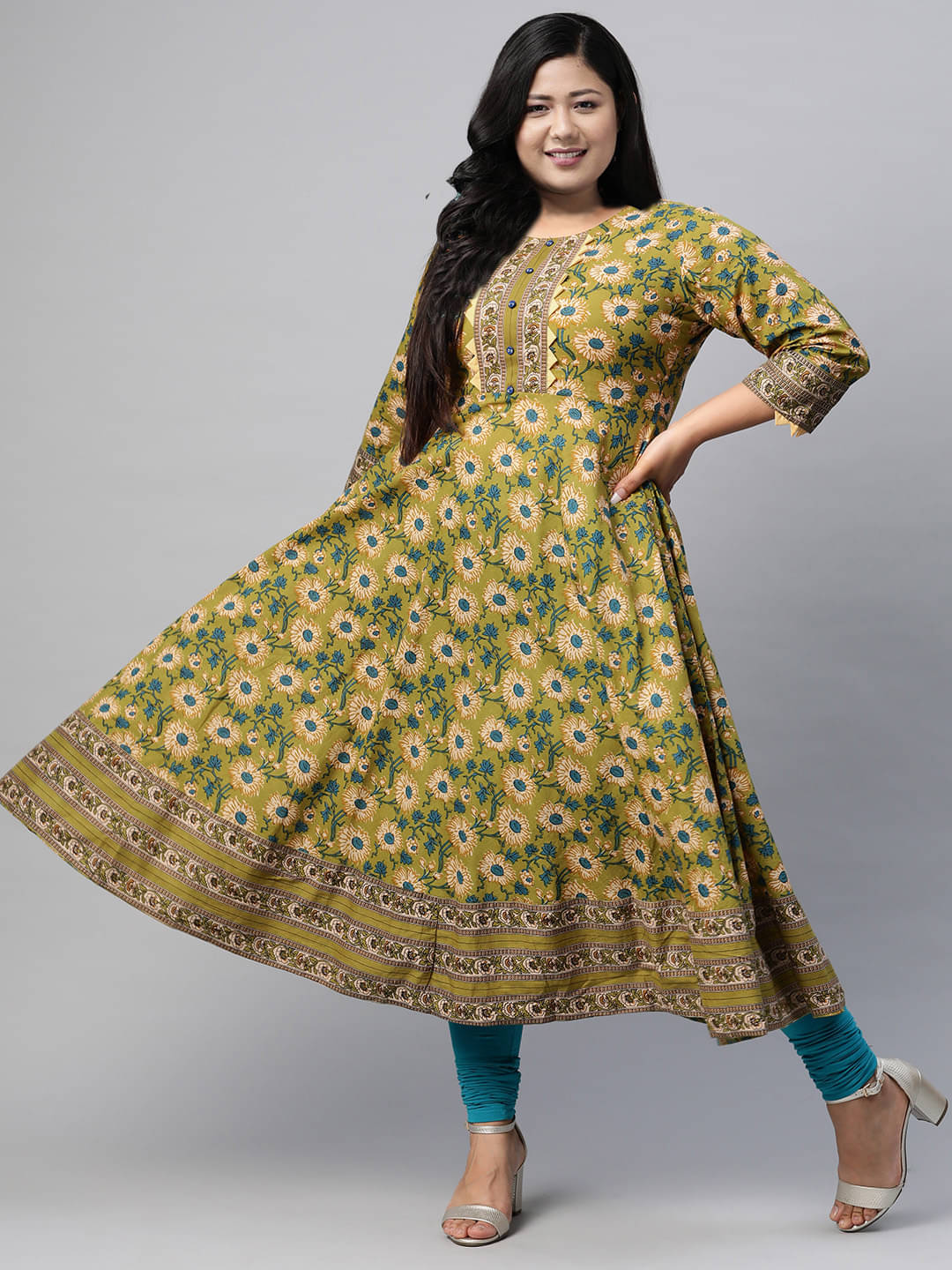 Yash Gallery Pack of 1 Cotton Printed Anarkali Women's Kurti - ( Green ) Yash Gallery Pack of 1 Cotton Printed Anarkali Women's Kurti - ( Green )