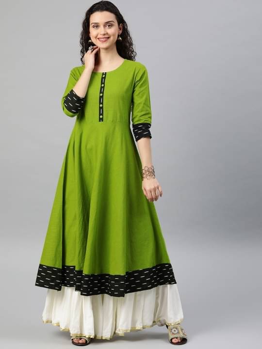 Yash Gallery Pack of 1 Cotton Solid Anarkali Women's Kurti - ( Green ) Yash Gallery Pack of 1 Cotton Solid Anarkali Women's Kurti - ( Green )
