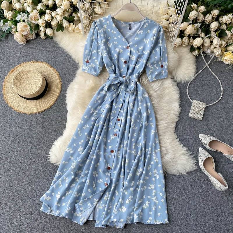     			gufrina Women Polyester Printed Fit & Flare Dress ( Aqua Blue )