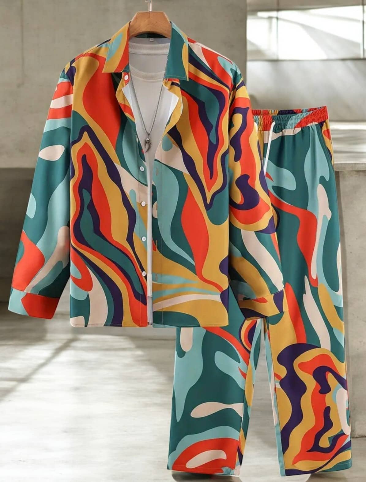 gufrina Women Printed Shirt With Trousers Co-Ord Set ( Orange )
