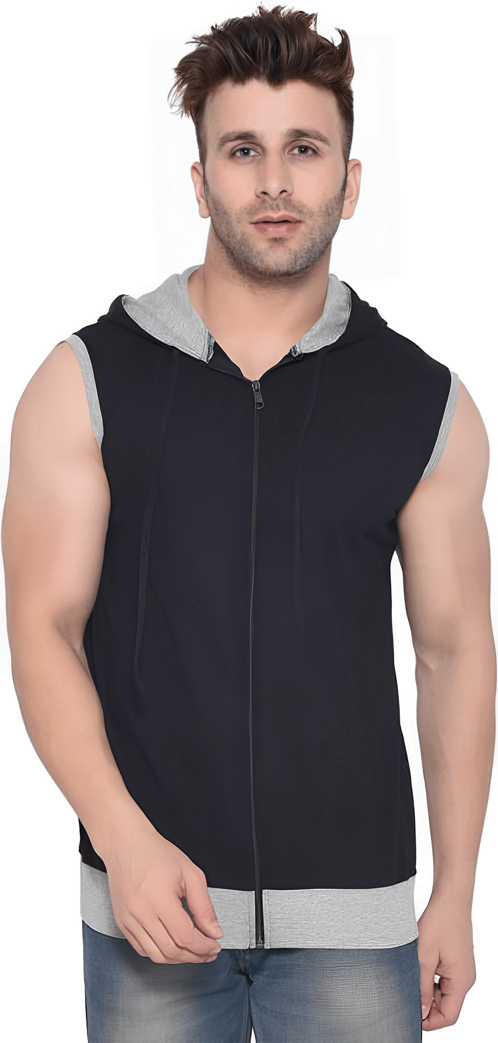 risemax Cotton Blend Regular Fit Colorblock Sleeveless Men's Hooded T-Shirt - Black ( Pack of 1 ) risemax Cotton Blend Regular Fit Colorblock Sleeveless Men's Hooded T-Shirt - Black ( Pack of 1 )