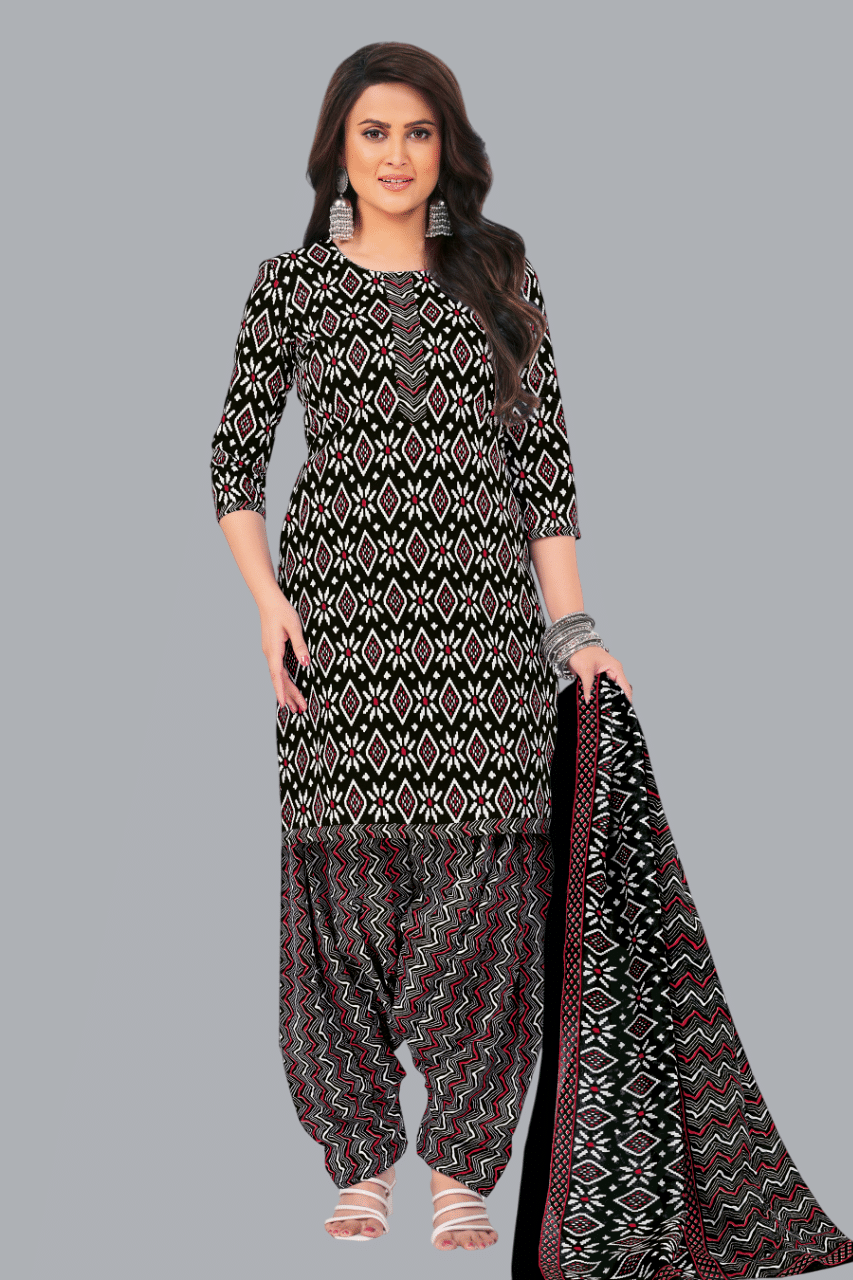     			shree jeenmata collection Women Cotton Printed Straight Kurti With Patiala Salwar ( Black )