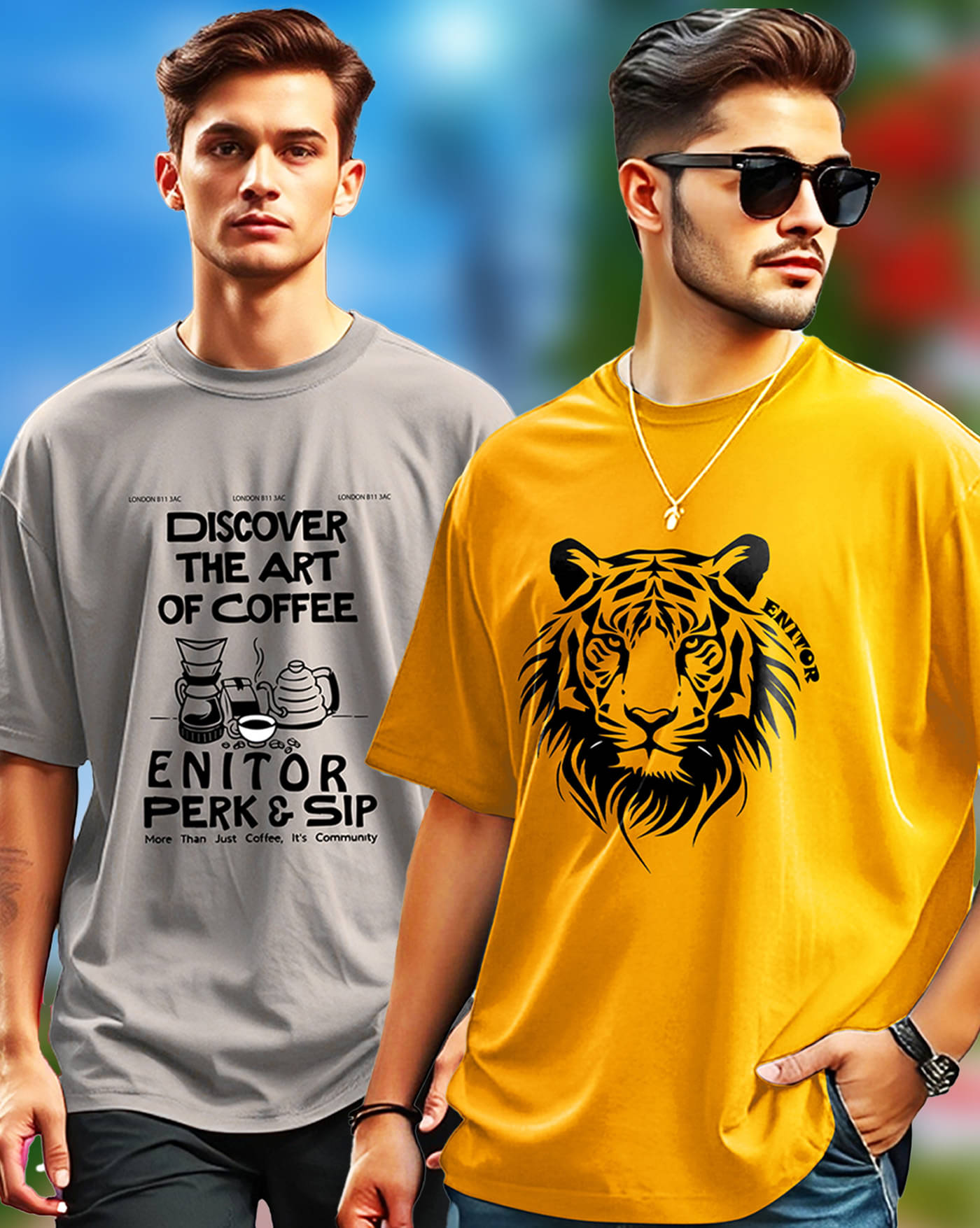     			AUSK Cotton Blend Oversized Fit Printed Half Sleeves Men's Round T-Shirt - Mustard ( Pack of 2 )