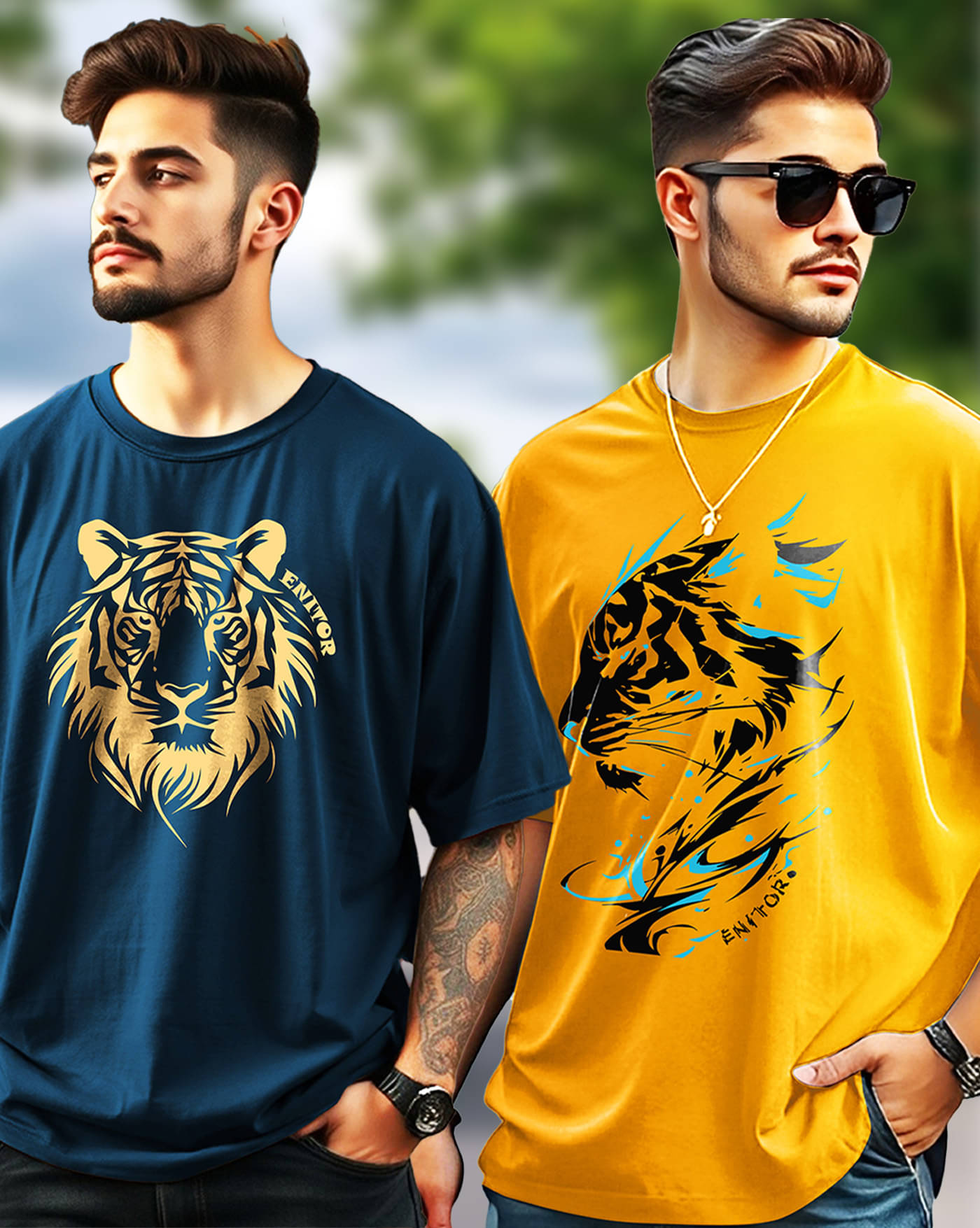 AUSK Cotton Blend Oversized Fit Printed Half Sleeves Men's Round T-Shirt - Mustard ( Pack of 2 )     			AUSK Cotton Blend Oversized Fit Printed Half Sleeves Men's Round T-Shirt - Mustard ( Pack of 2 )