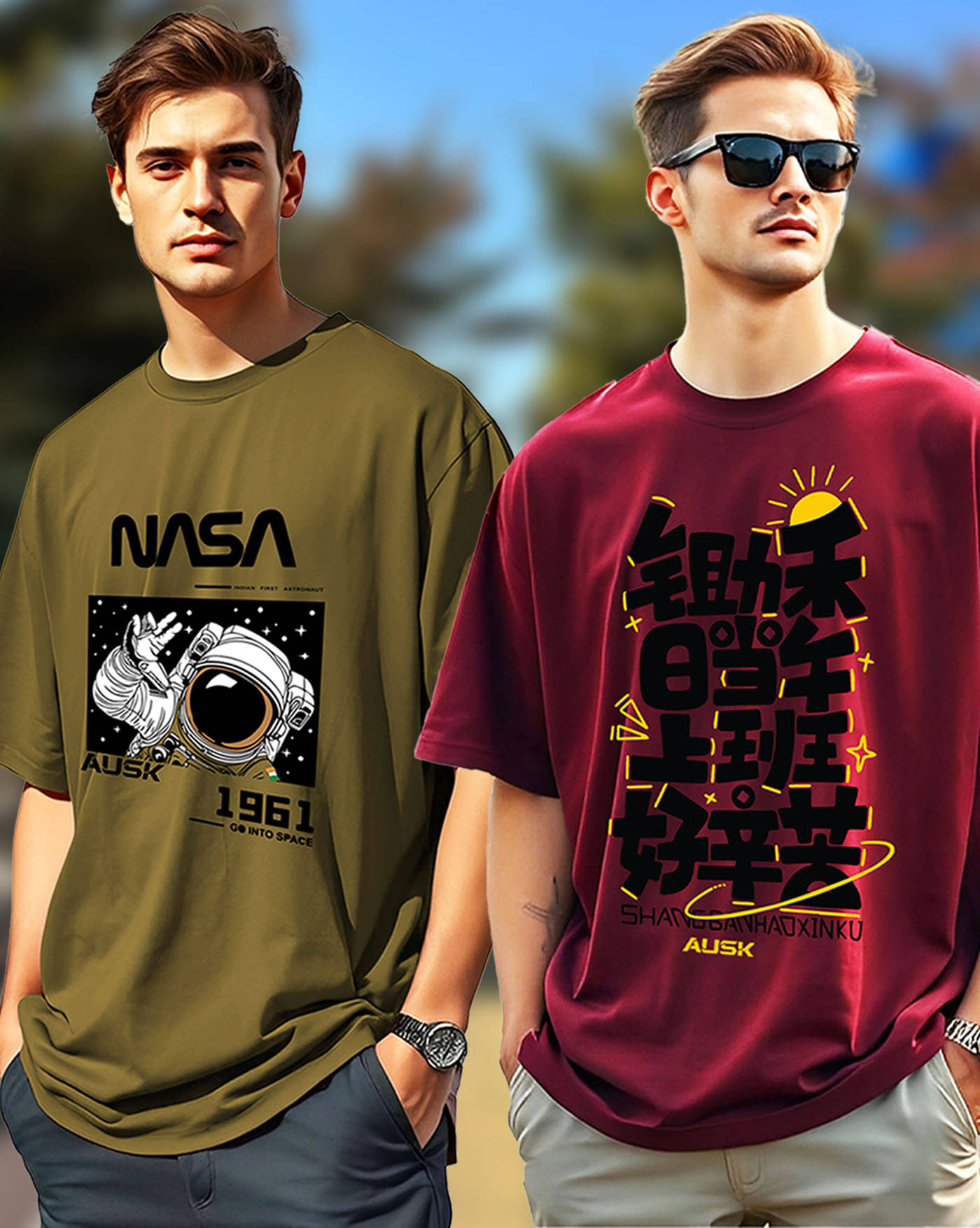 AUSK Cotton Oversized Fit Printed Half Sleeves Men's Round T-Shirt - Maroon ( Pack of 2 )     			AUSK Cotton Oversized Fit Printed Half Sleeves Men's Round T-Shirt - Maroon ( Pack of 2 )