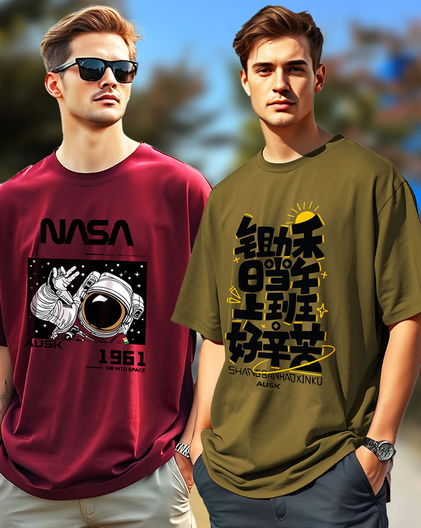AUSK Cotton Oversized Fit Printed Half Sleeves Men's Round T-Shirt - Green ( Pack of 2 ) AUSK Cotton Oversized Fit Printed Half Sleeves Men's Round T-Shirt - Green ( Pack of 2 )