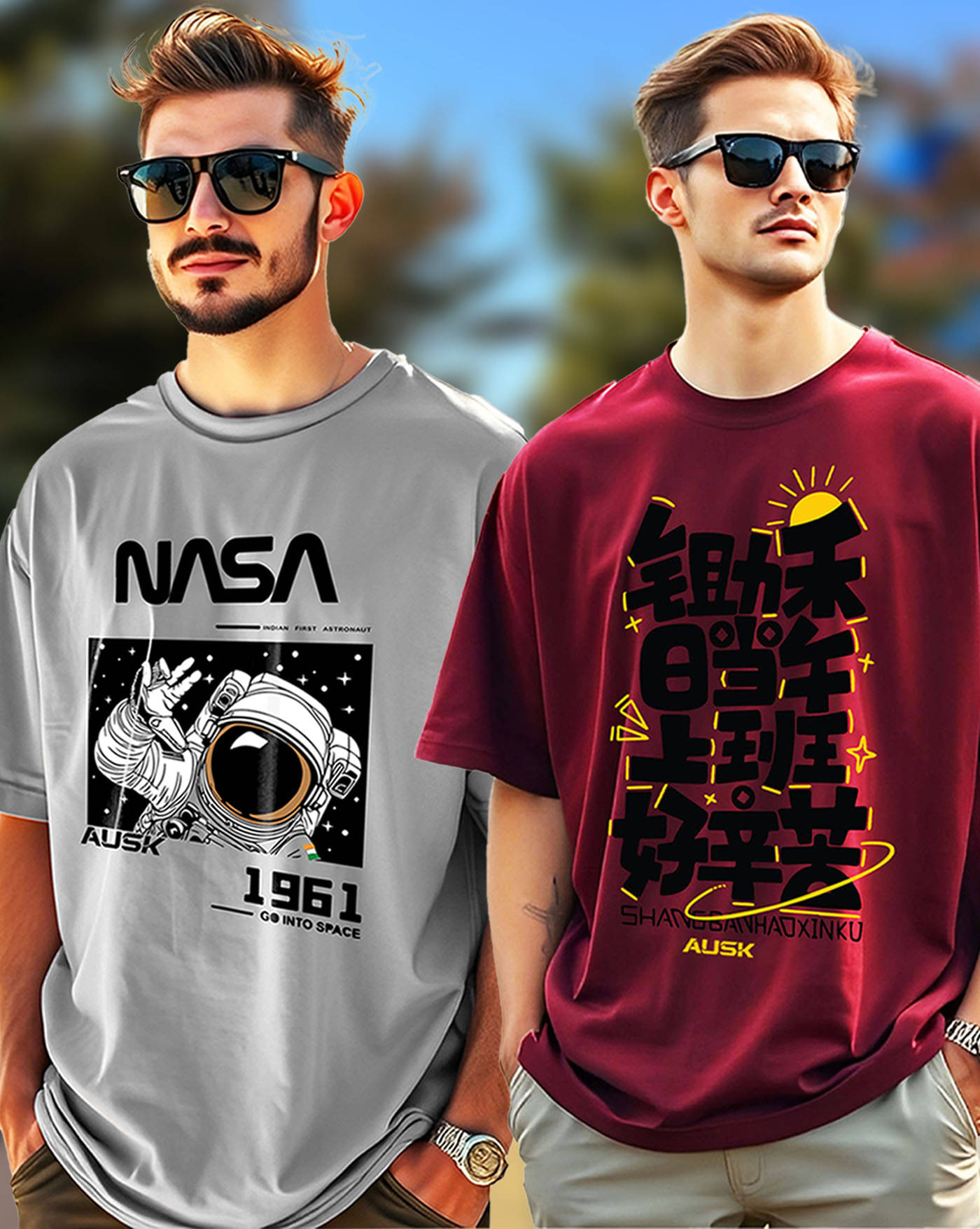     			AUSK Cotton Oversized Fit Printed Half Sleeves Men's Round T-Shirt - Maroon ( Pack of 2 )