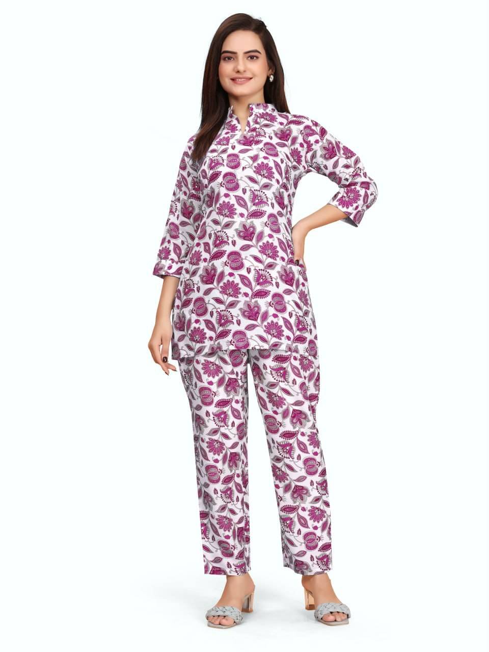     			Aika Women Printed Top With Palazzos Co-Ord Set ( Wine )