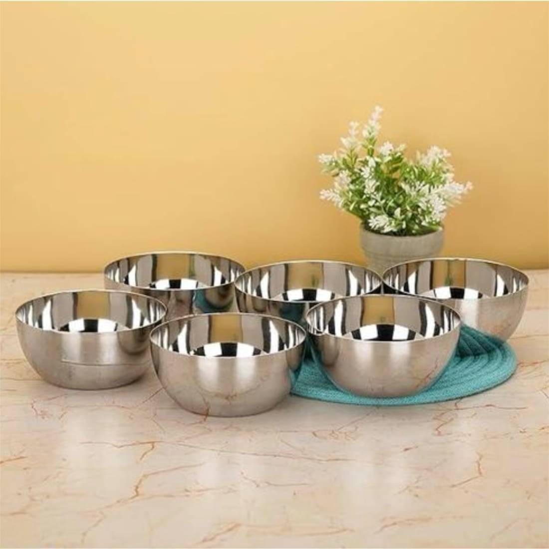     			Artha Set of 6 Bowls Stainless Steel Plain Bowl Set 10 cm ( Set of 6 ) Silver