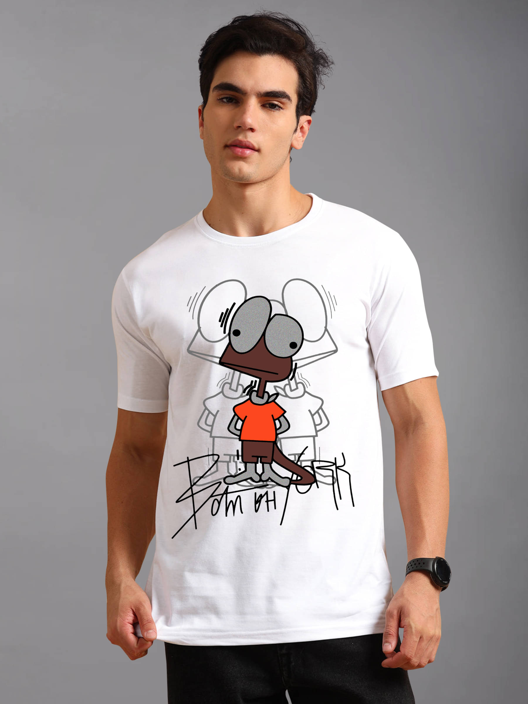     			BLUE ARC Cotton Blend Regular Fit Printed Half Sleeves Men's Round T-Shirt - White ( Pack of 1 )
