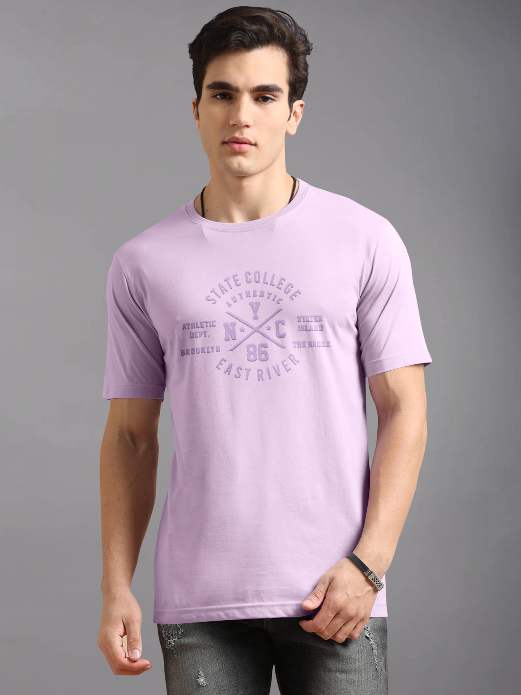 BLUE ARC Cotton Blend Regular Fit Self Design Half Sleeves Men's Round T-Shirt - Purple ( Pack of 1 ) BLUE ARC Cotton Blend Regular Fit Self Design Half Sleeves Men's Round T-Shirt - Purple ( Pack of 1 )