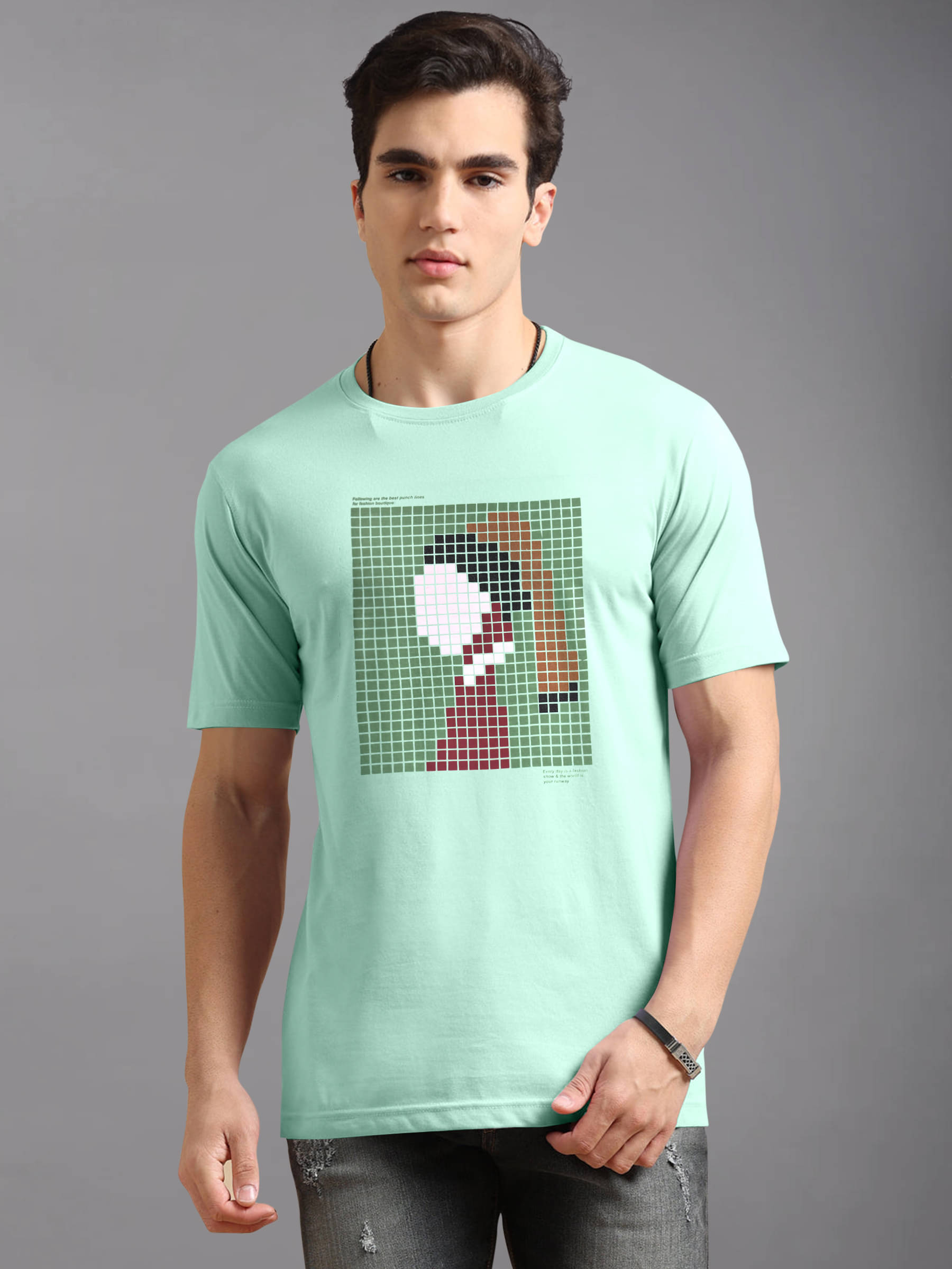     			BLUE ARC Cotton Blend Regular Fit Printed Half Sleeves Men's Round T-Shirt - Green ( Pack of 1 )