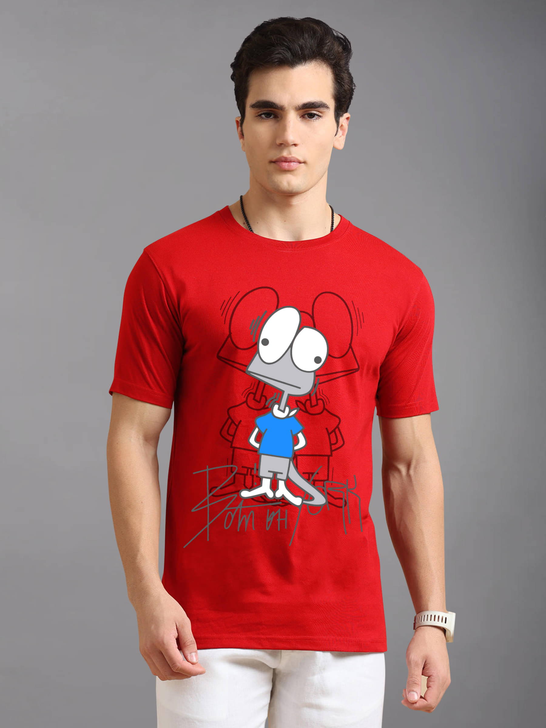     			BLUE ARC Cotton Blend Regular Fit Printed Half Sleeves Men's Round T-Shirt - Red ( Pack of 1 )