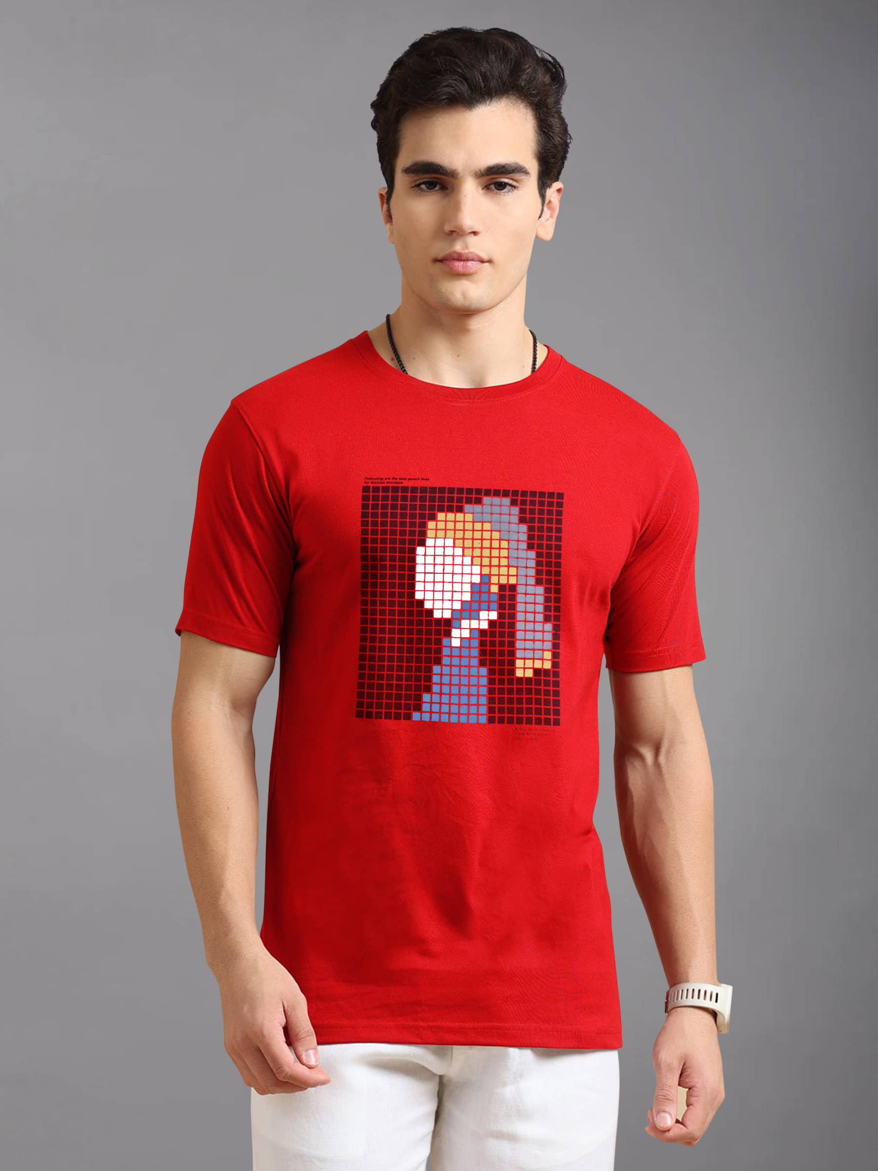 BLUE ARC Cotton Blend Regular Fit Printed Half Sleeves Men's Round T-Shirt - Red ( Pack of 1 )     			BLUE ARC Cotton Blend Regular Fit Printed Half Sleeves Men's Round T-Shirt - Red ( Pack of 1 )