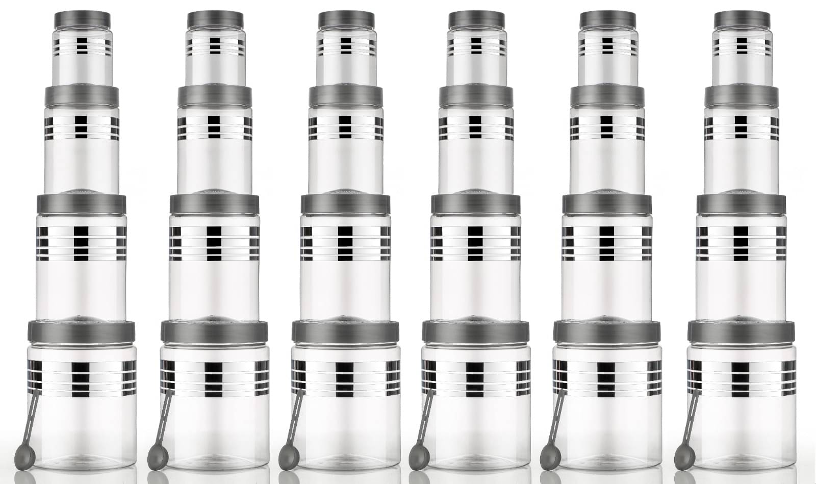     			BRANZY Kitchen Storage Set PET Silver Food Container ( Set of 24 )